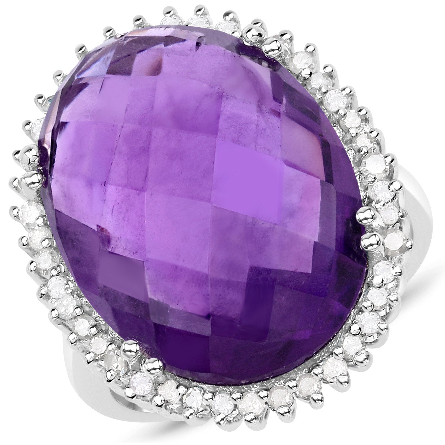 14.90 Carat Genuine Amethyst and White Diamond .925 Sterling Silver Ring on sale at MyriadMart