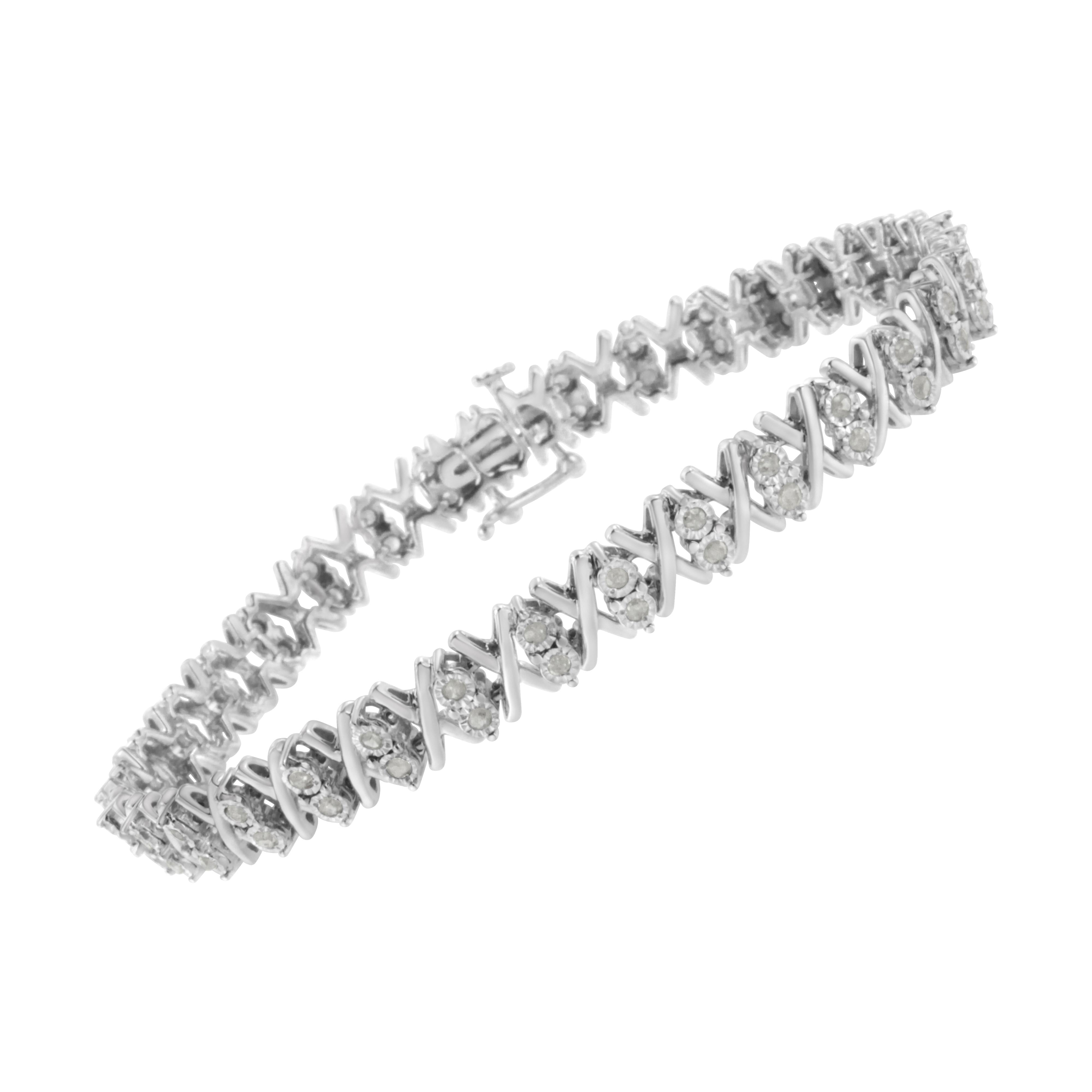 .925 Sterling Silver 1.0 Cttw Diamond Miracle-Set X-Link 7" Tennis Bracelet I-J Color, I3 Clarity on sale at MyriadMart