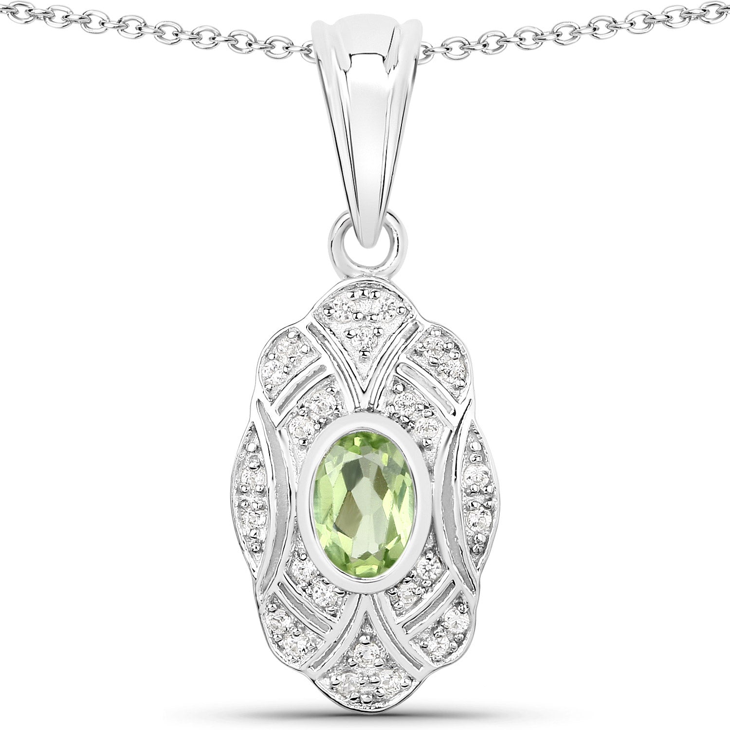 0.55 Carat Genuine Peridot and White Topaz .925 Sterling Silver Pendant on sale at MyriadMart