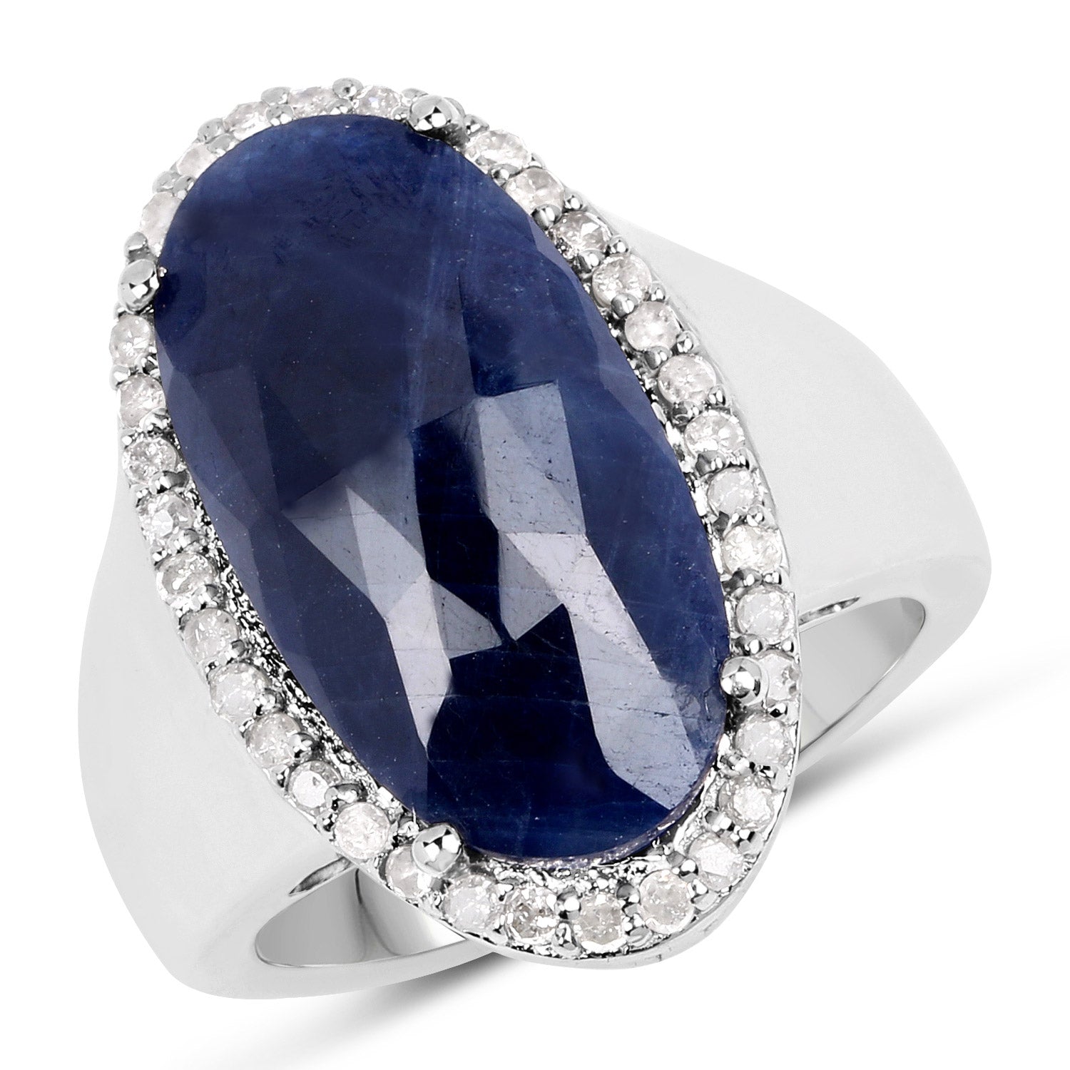 9.83 Carat Genuine Blue Sapphire and White Diamond .925 Sterling Silver Ring on sale at MyriadMart