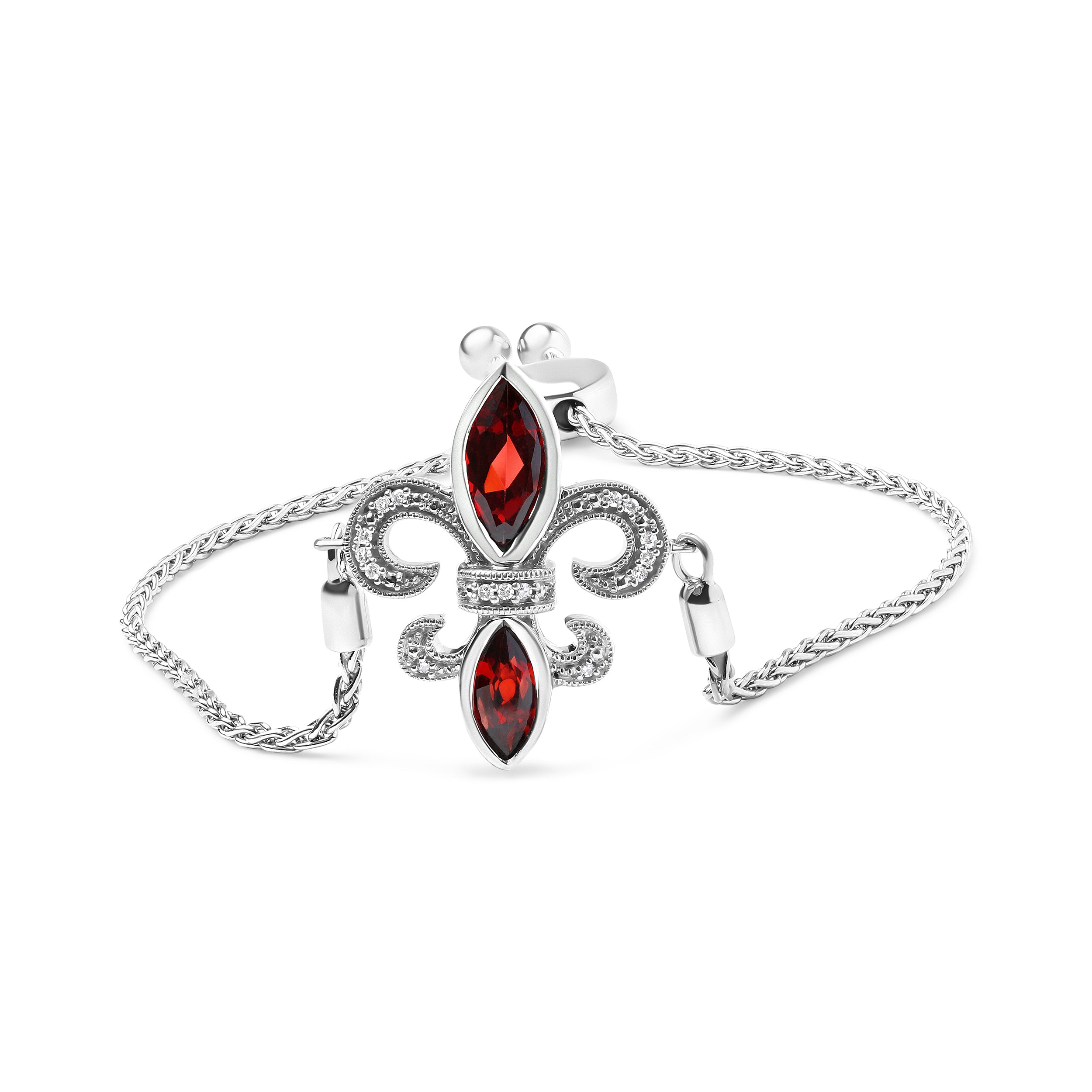 .925 Sterling Silver Marquise Garnet and Diamond Accent Lariat 4â€-10†Fleur De Lis Adjustable Bolo Bracelet H-I Color, SI1-SI2 Clarity on sale at MyriadMart
