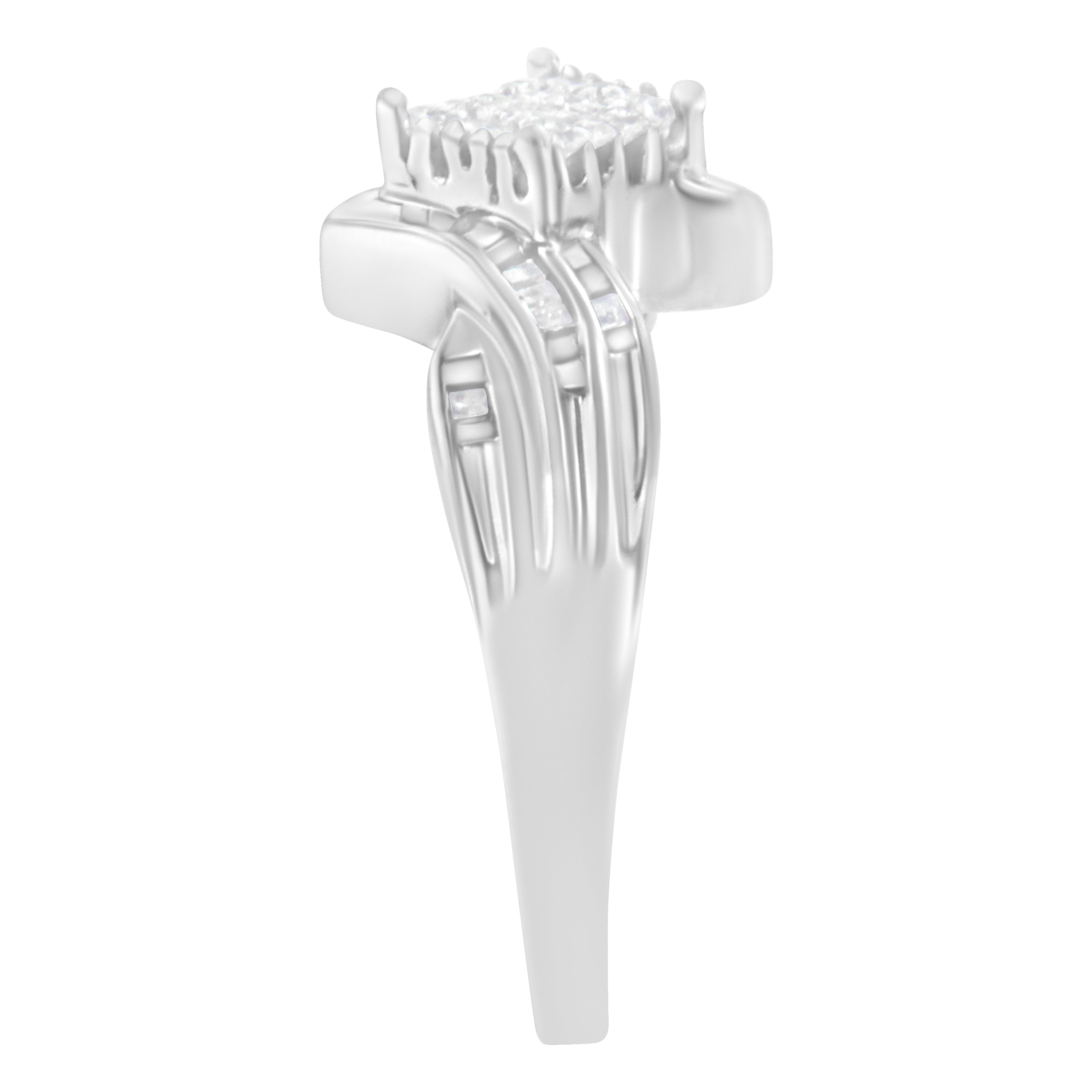 10K White Gold 1/3 Cttw Princess and Baguette Cut Diamond Bypass Style Cocktail Ring I-J Color, I1-I2 Clarity - Size 4 on sale at MyriadMart