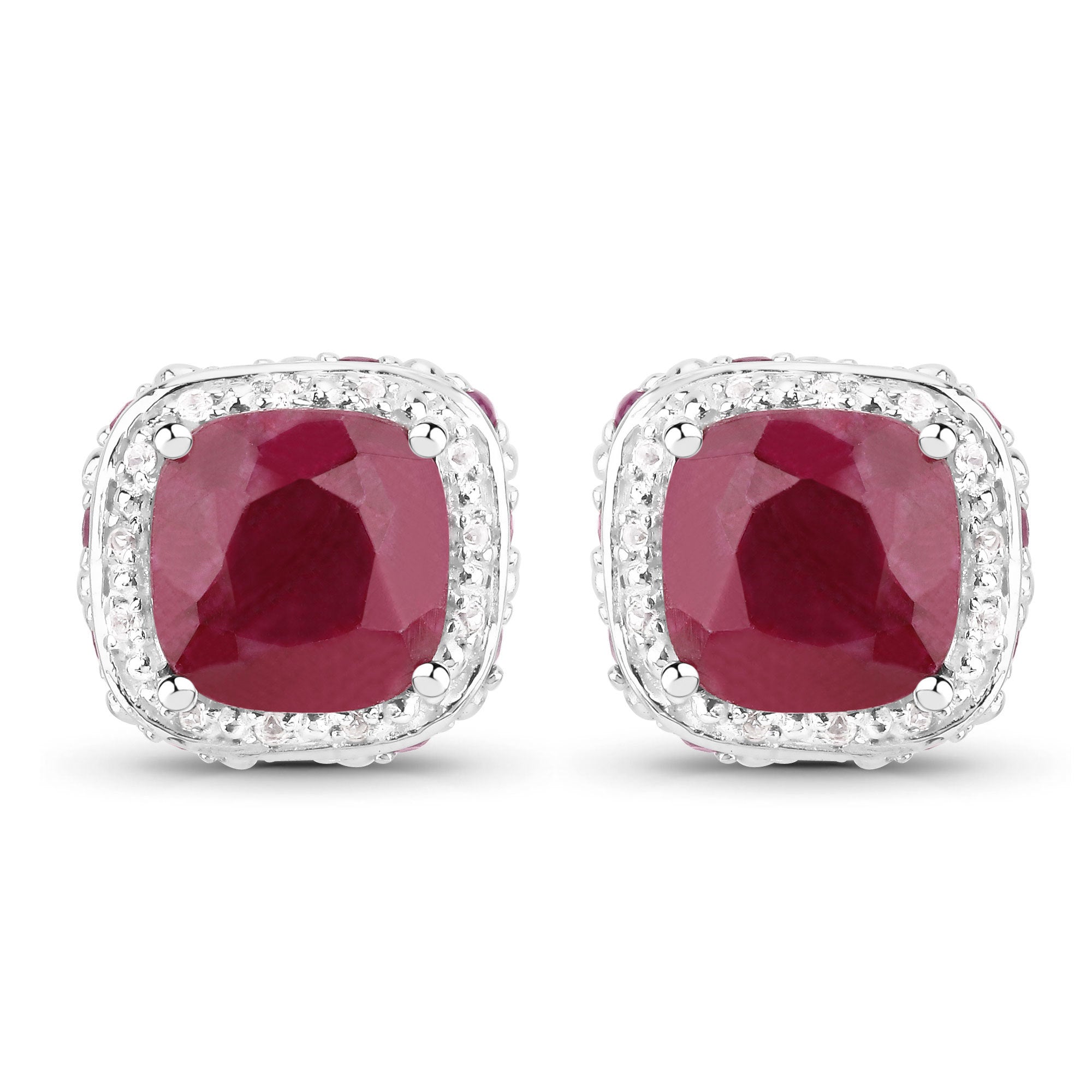 6.12 Carat Dyed Ruby, Ruby and White Topaz .925 Sterling Silver Earrings on sale at MyriadMart