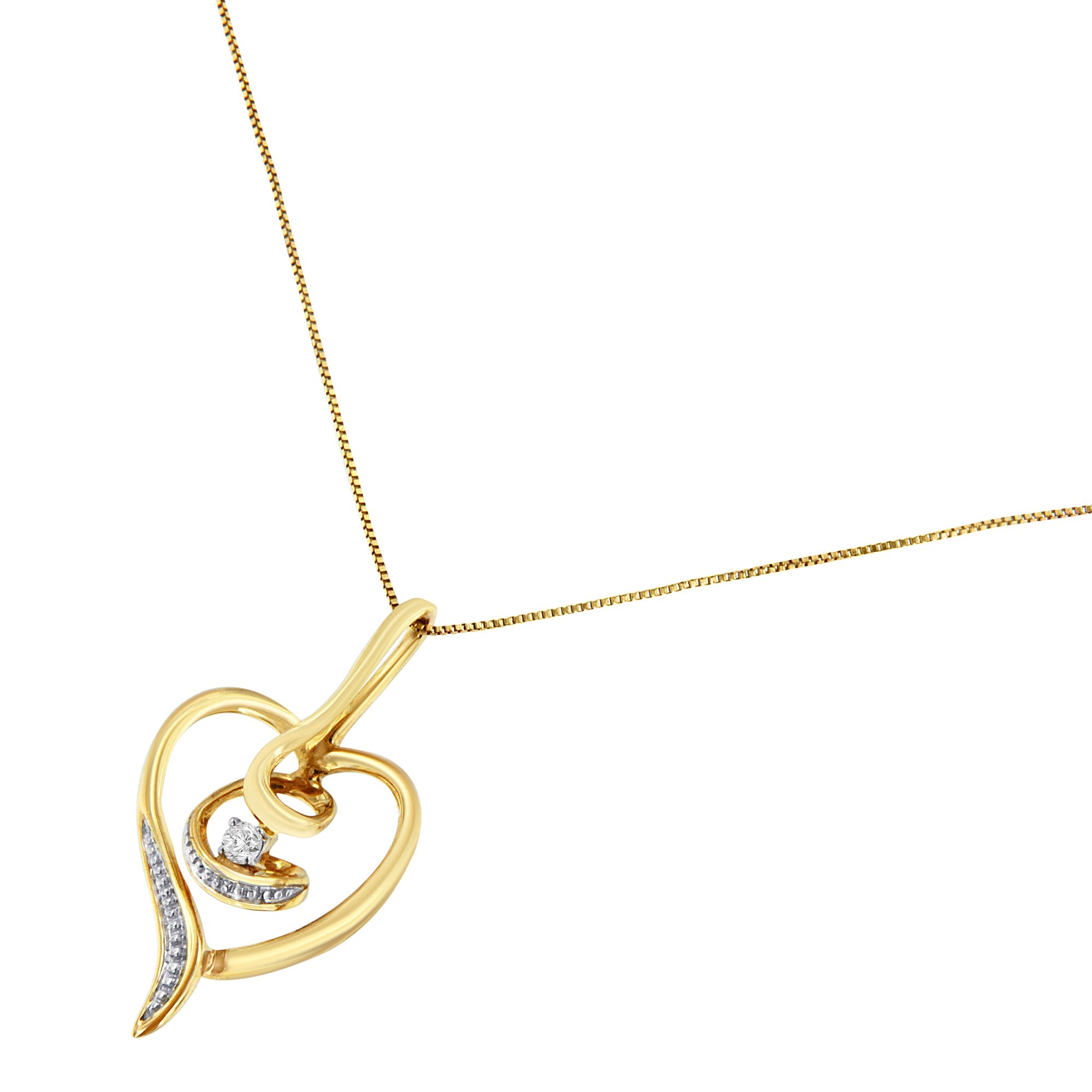 Espira 10K Yellow Gold .03 Cttw Diamond-Accented Round-Cut Diamond Swirl Open Heart 18" Pendant Necklace I-J Color, I2-I3 Clarity on sale at MyriadMart