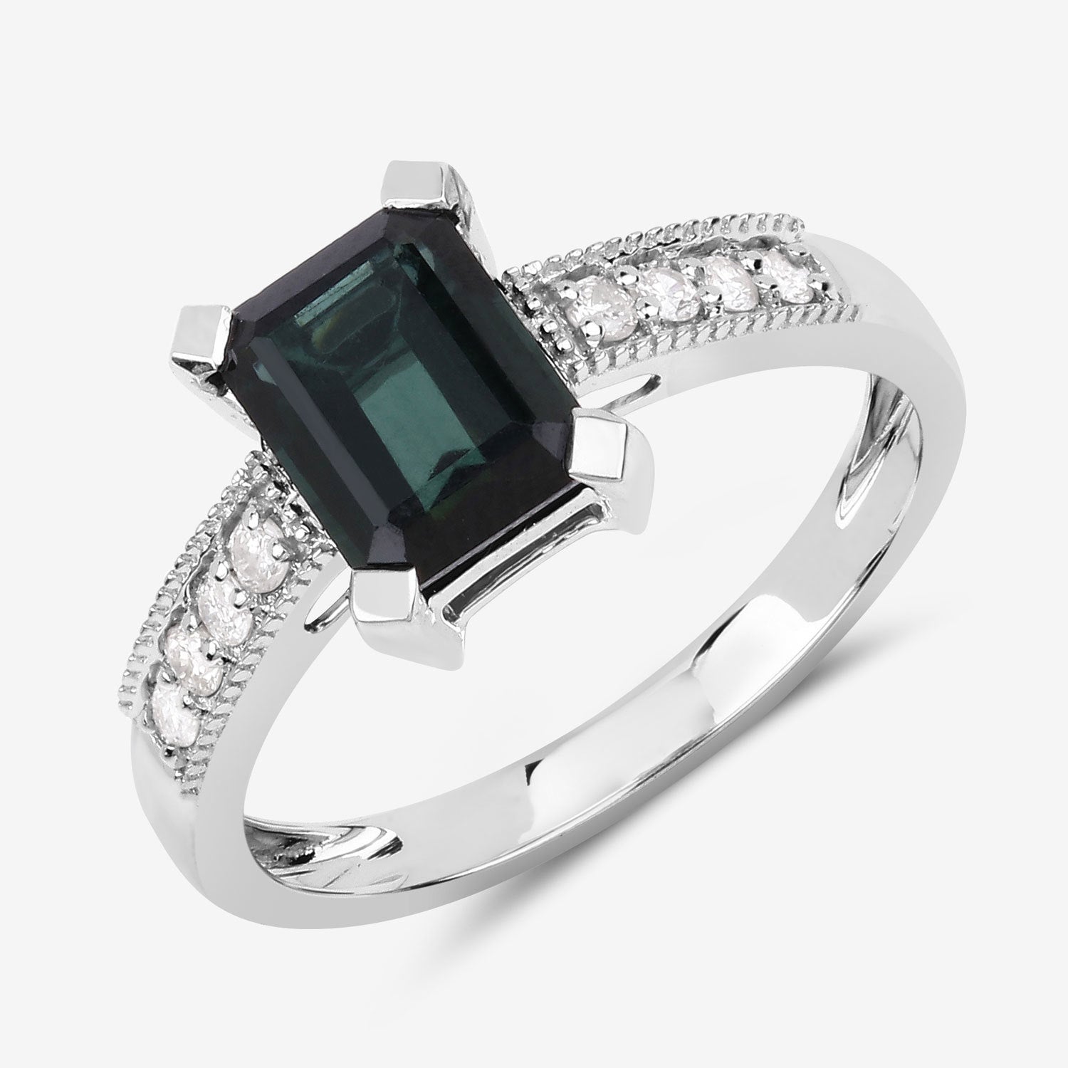 1.91 Carat Genuine Green Tourmaline and White Diamond 14K White Gold Ring on sale at MyriadMart