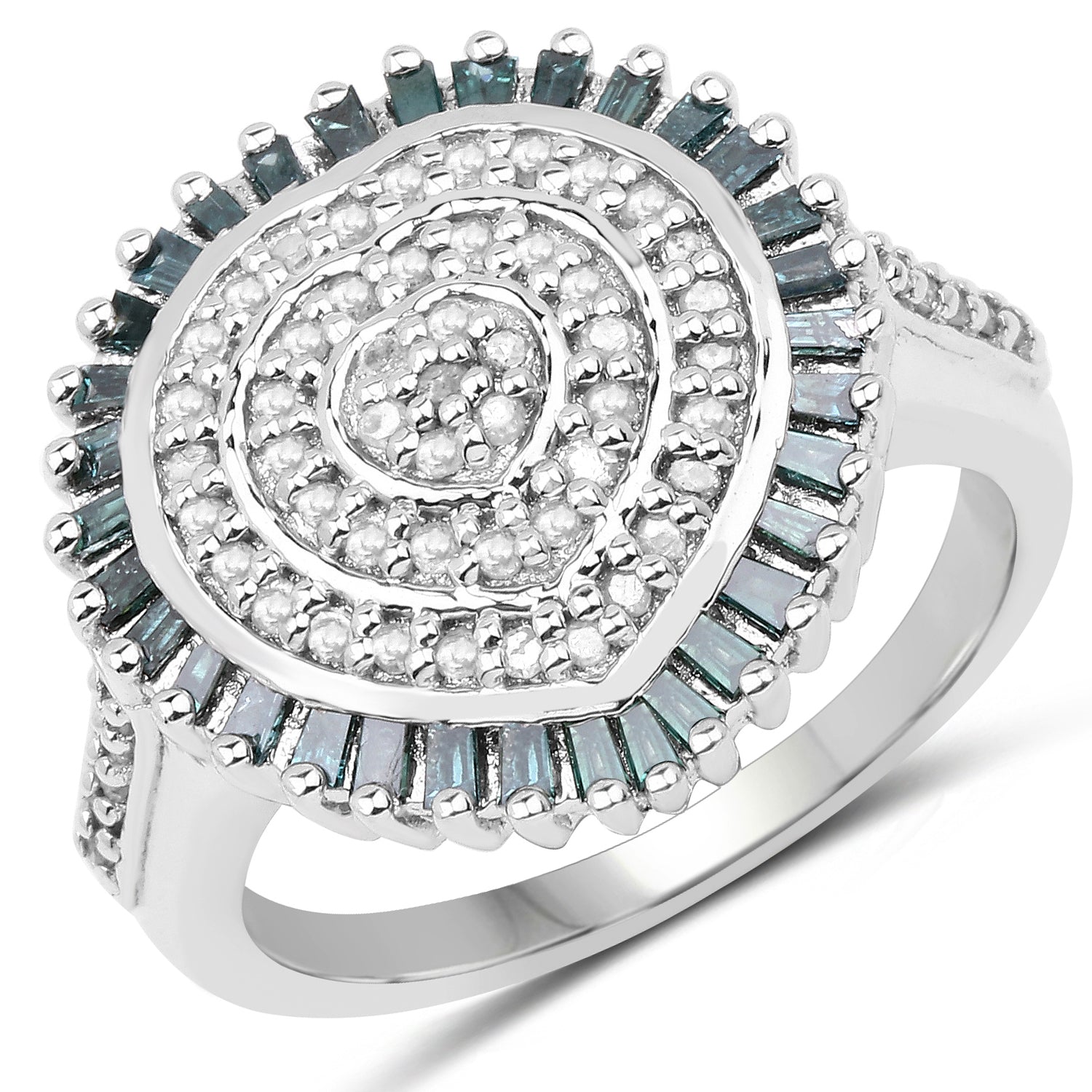 0.74 Carat Genuine White Diamond and Green Diamond .925 Sterling Silver Ring on sale at MyriadMart