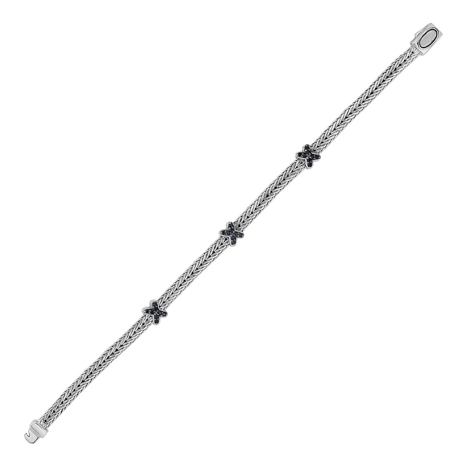 Woven Rope Bracelet with Black Sapphire X Accents in Sterling Silver on sale at MyriadMart