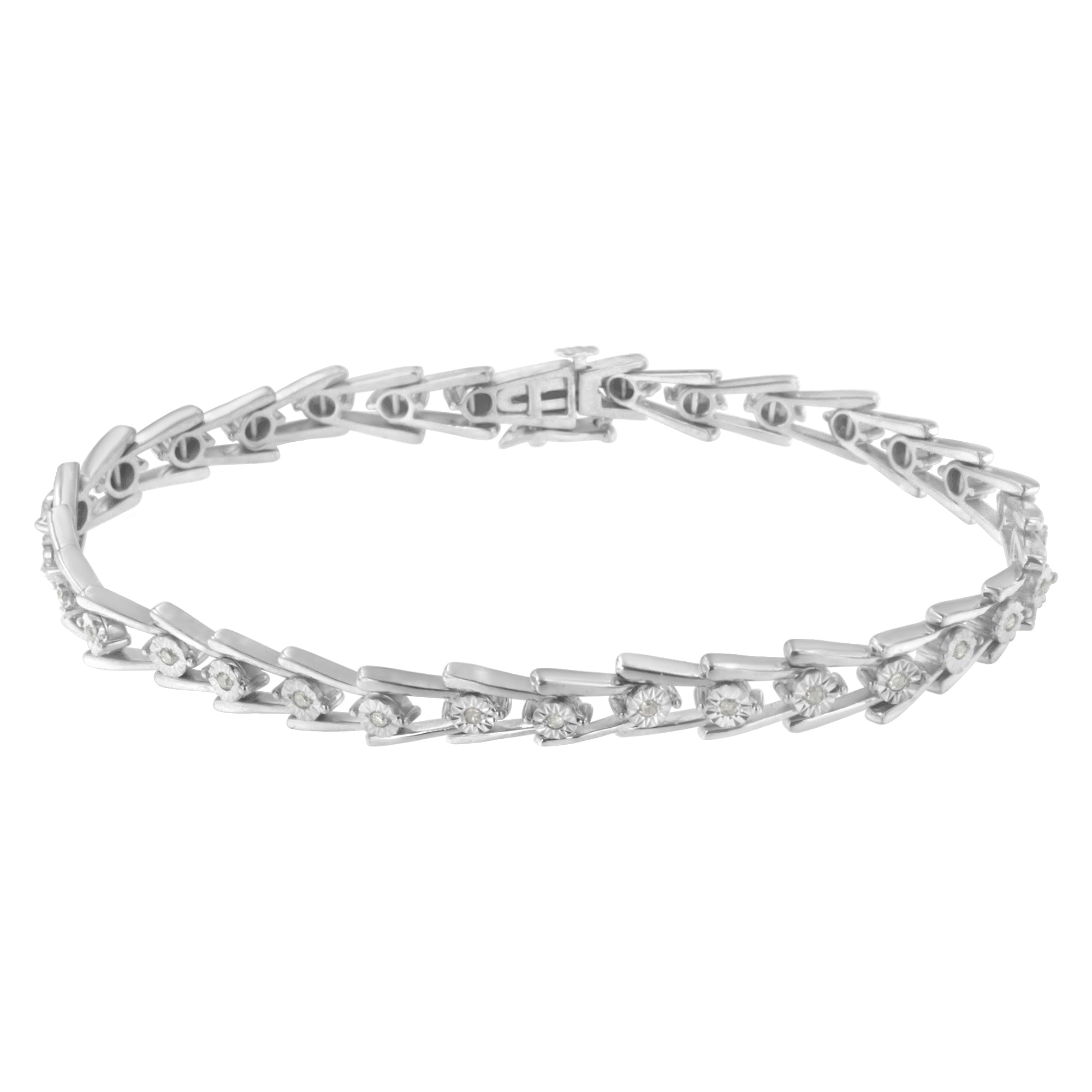 .925 Sterling Silver 1/4 cttw Miracle Set Diamond Sleek and Open "V"Bracelet I-J Color, I3 Clarity -7.5" on sale at MyriadMart