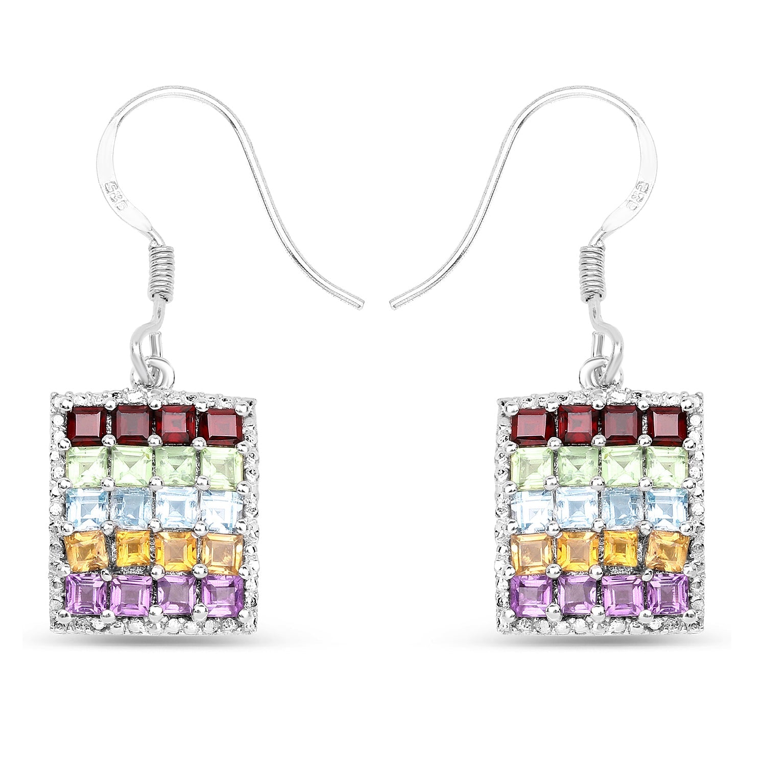 4.32 Carat Genuine Multi Stones .925 Sterling Silver Earrings on sale at MyriadMart
