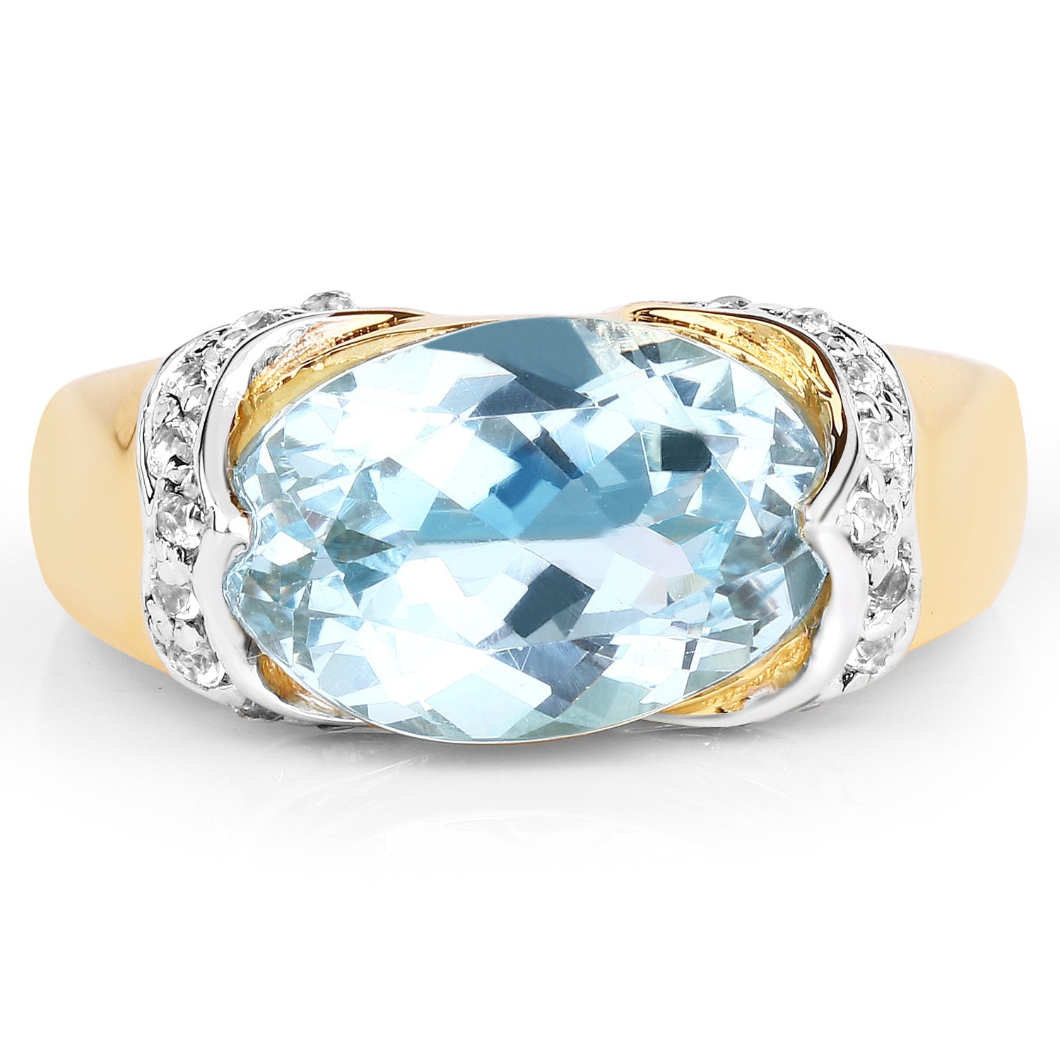 14K Yellow Gold Plated 6.56 Carat Genuine Blue Topaz and White Topaz .925 Sterling Silver Ring on sale at MyriadMart