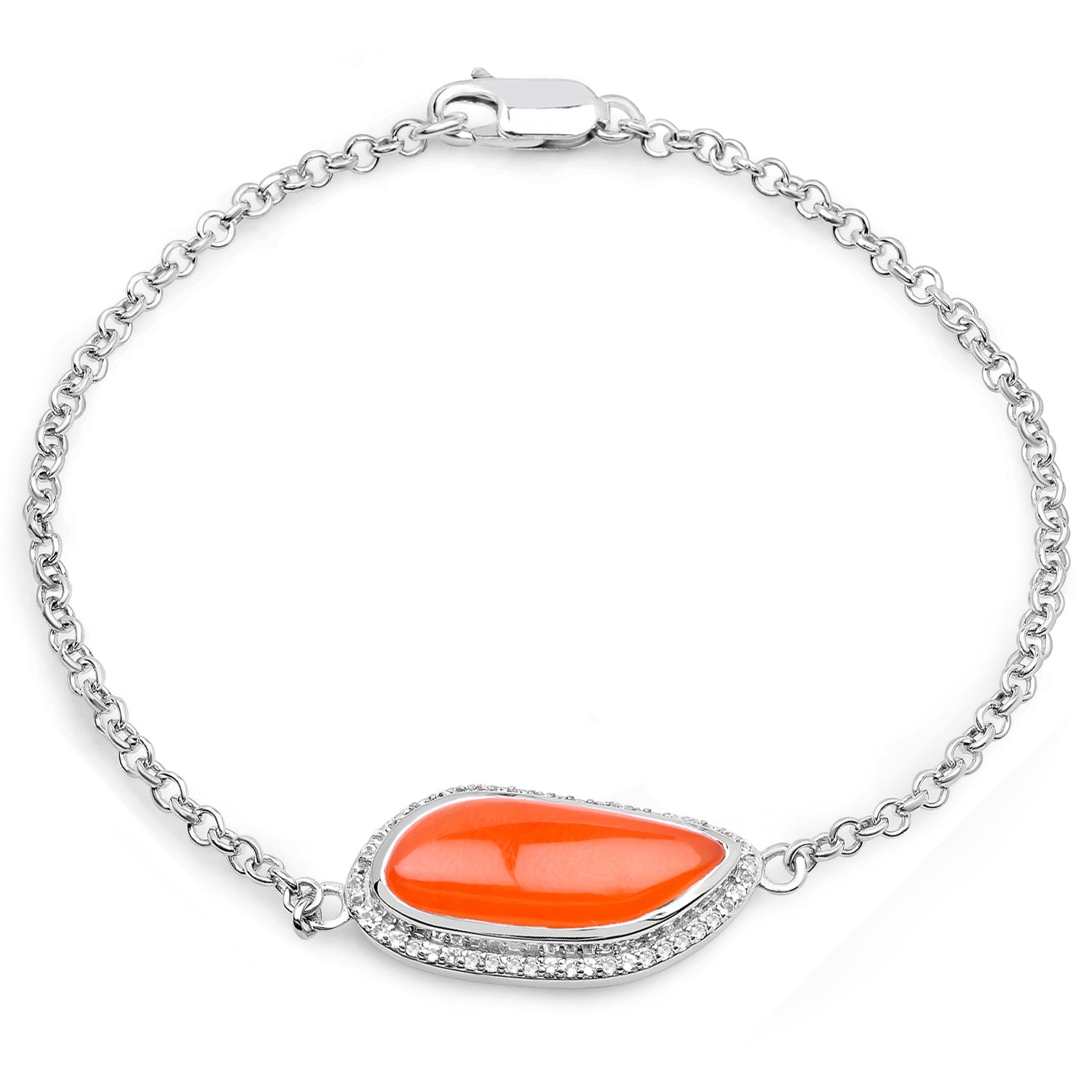 5.50 Carat Genuine Carnelian And White Topaz .925 Sterling Silver Bracelet on sale at MyriadMart