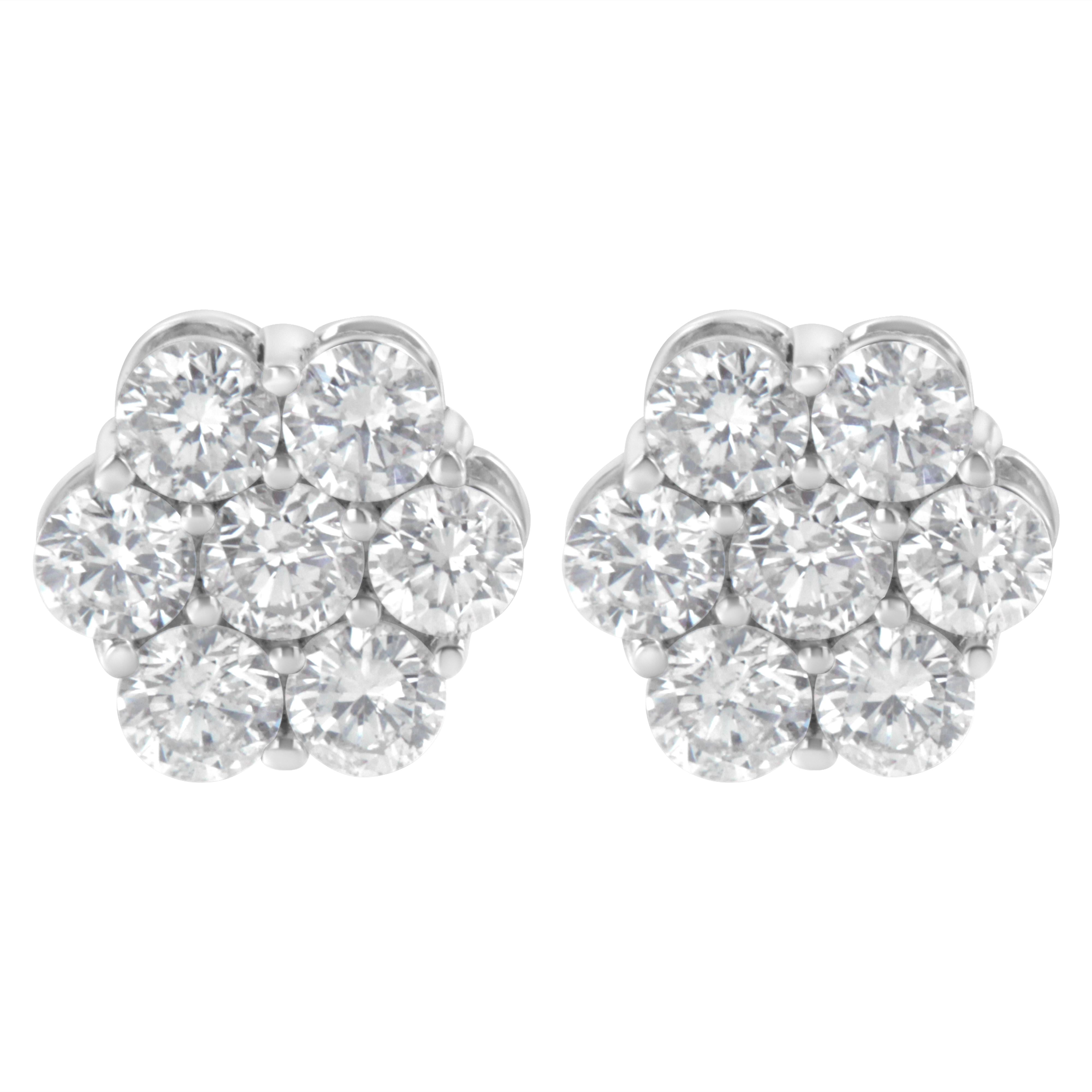 Sterling Silver 2 cttw Floral Composite 7 Stone Diamond Stud Earring I-J, I1-I2 on sale at MyriadMart
