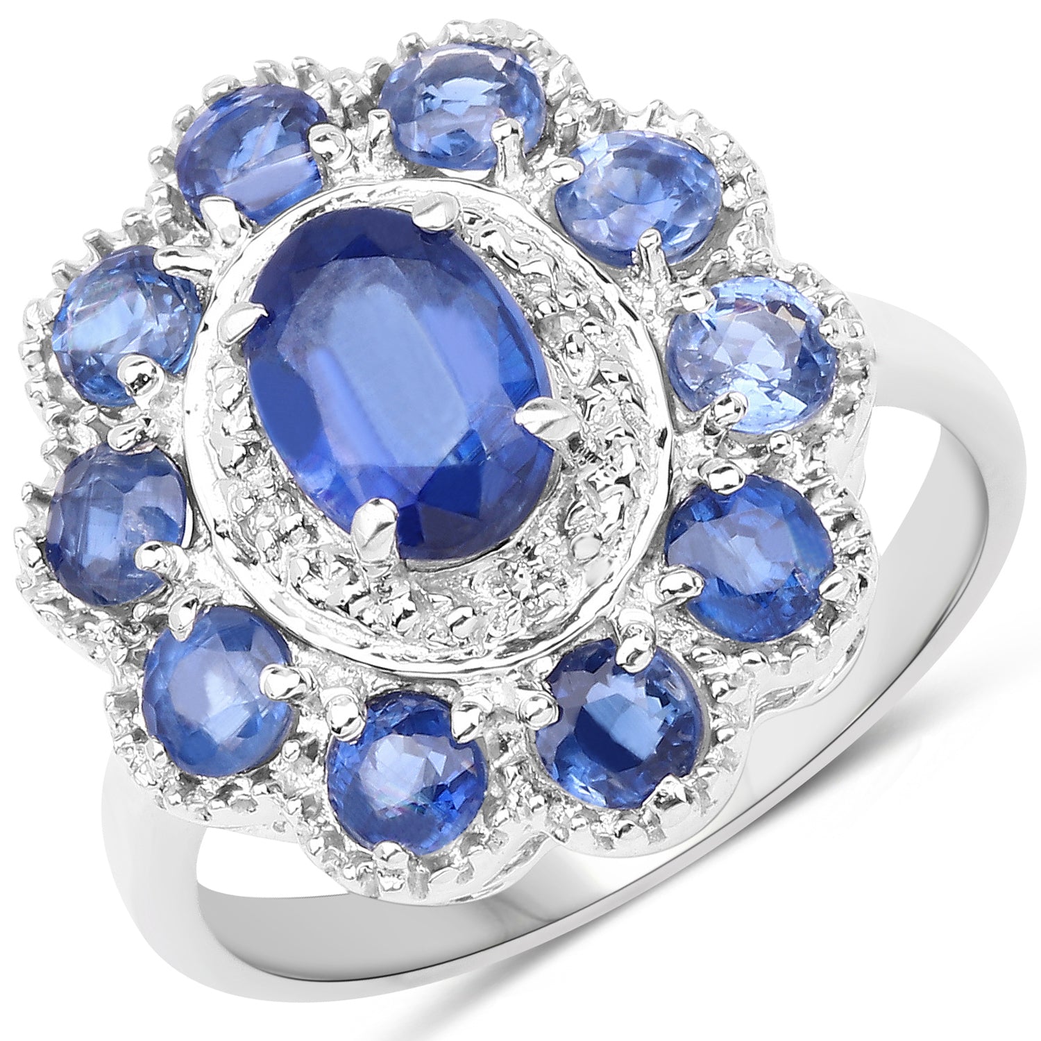 2.47 Carat Genuine Kyanite & White Topaz .925 Sterling Silver Ring on sale at MyriadMart