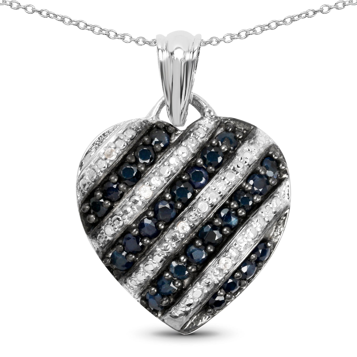 1.55 Carat Genuine Blue Sapphire and White Topaz .925 Sterling Silver Pendant on sale at MyriadMart
