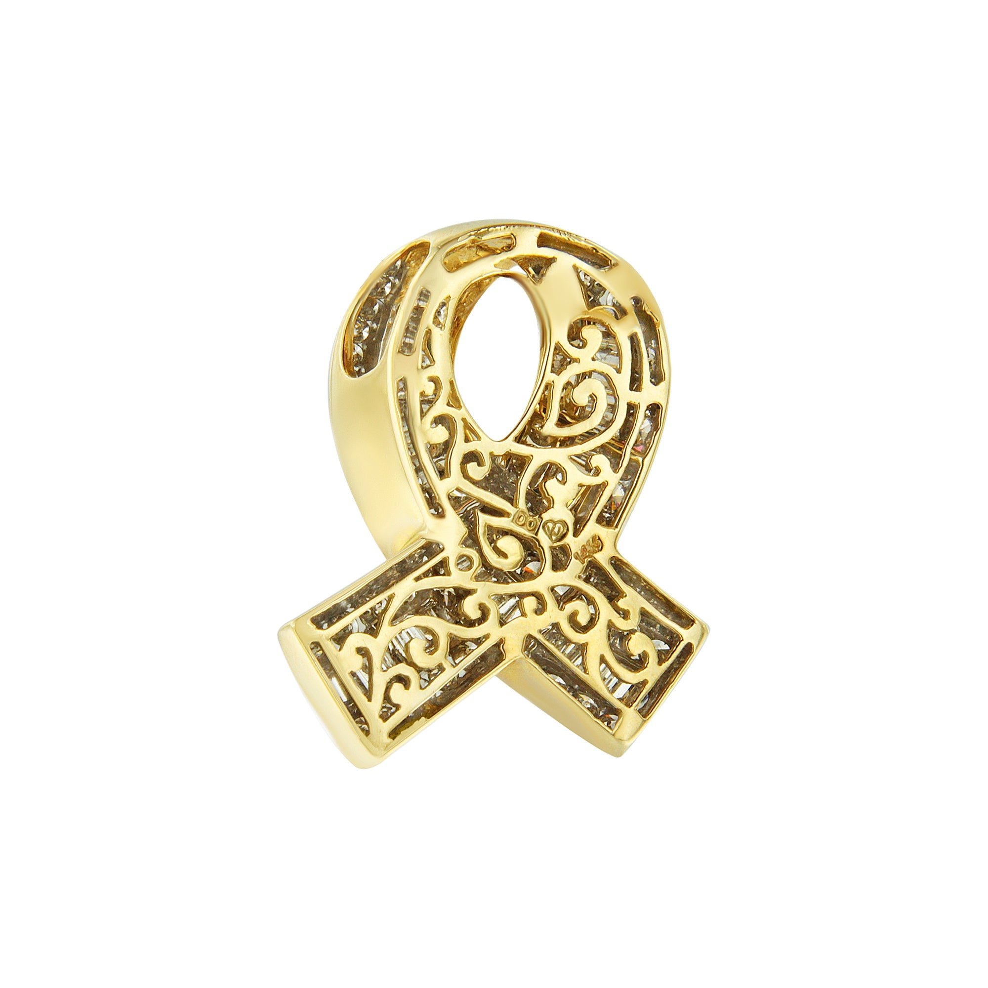 14K Yellow Gold 2 5/8 cttw Channel Set White Diamond Awareness Ribbon Pendant Necklace G-H Color, VS1-VS2 Clarity - NO CHAIN on sale at MyriadMart