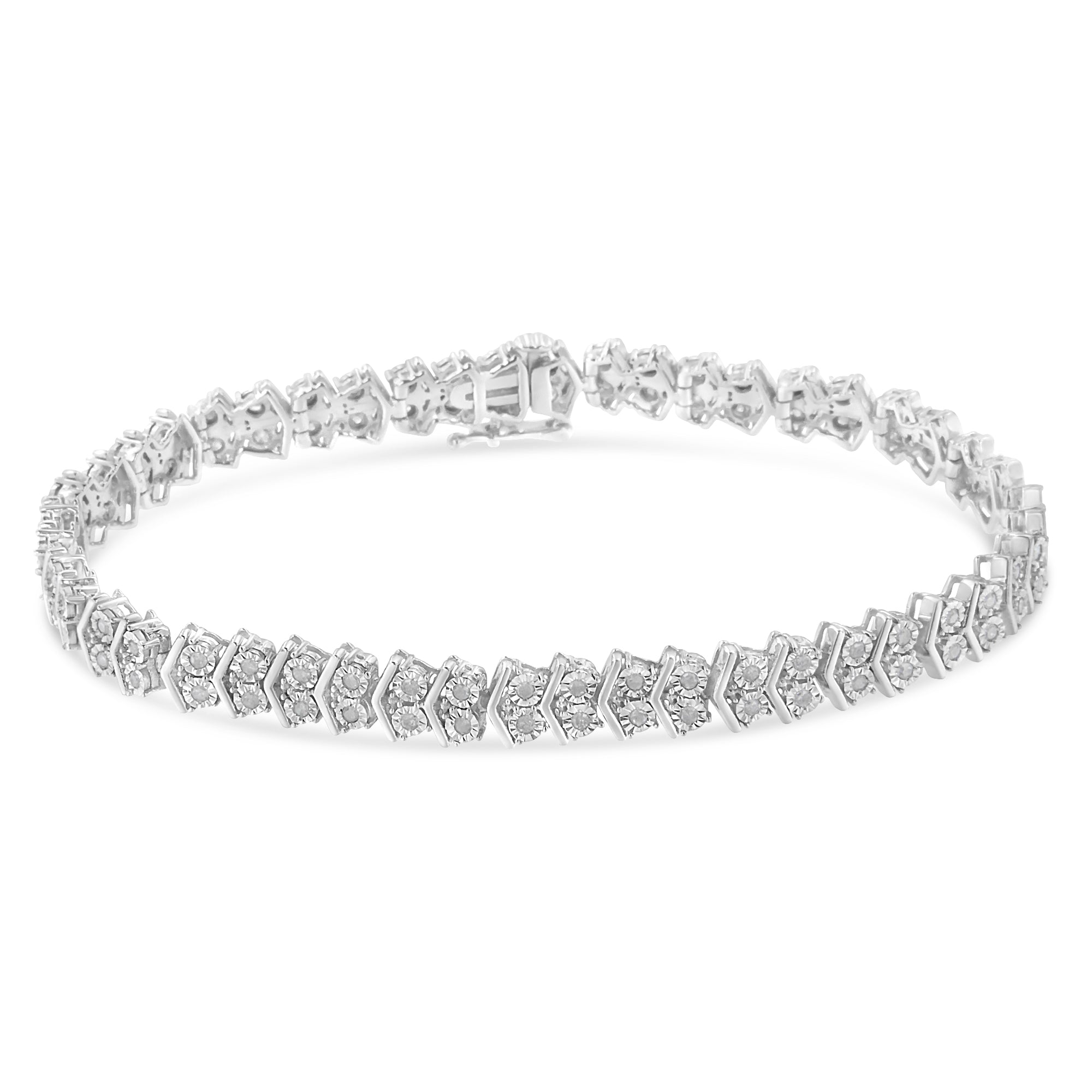 .925 Sterling Silver 1.0 Cttw Chevron 2 Stone Arrow Link Tennis Bracelet (I-J Color, I3 Clarity) - 7â€