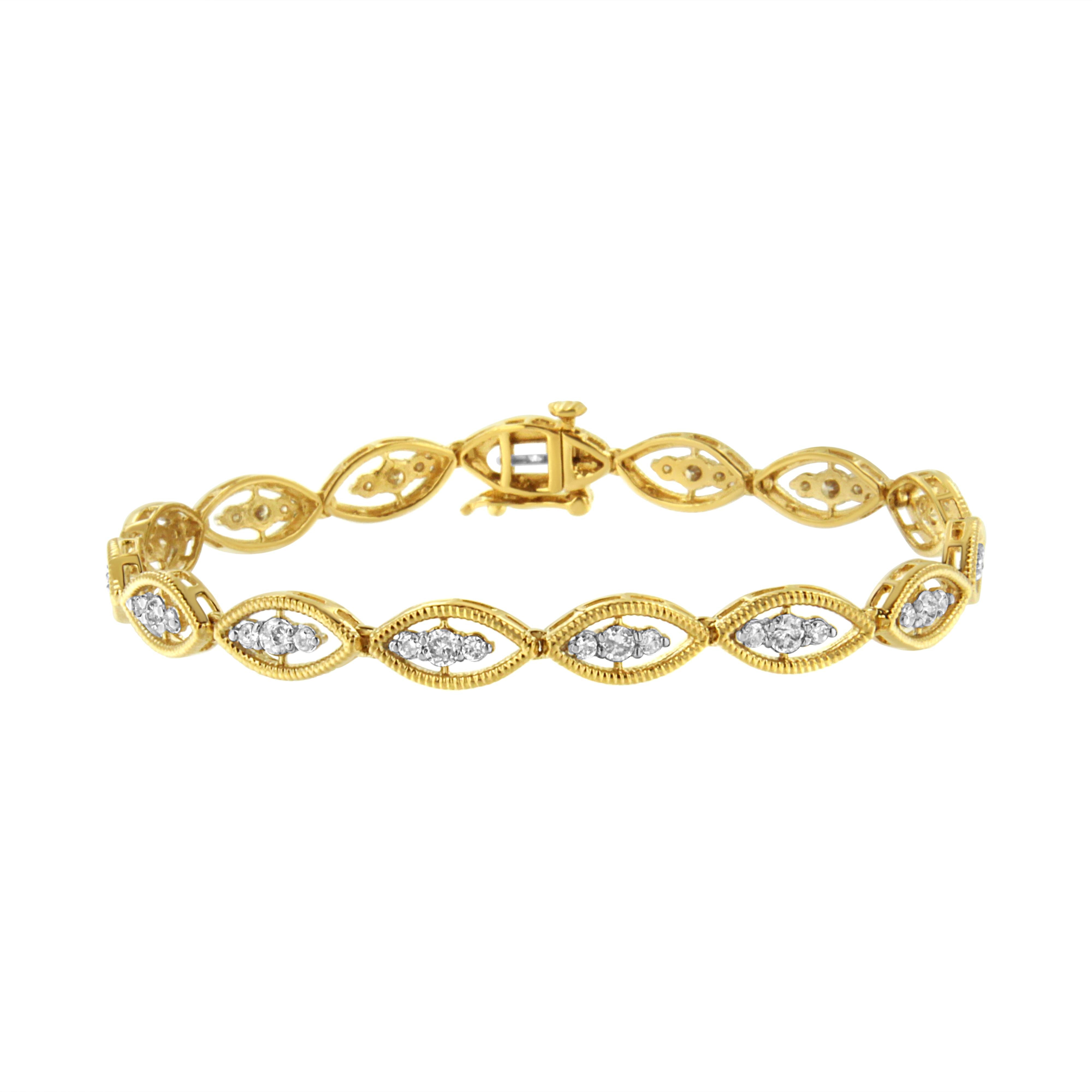 10K Yellow Gold Plated .925 Sterling Silver 1 cttw Prong Set Round-Cut Diamond Link Bracelet J-K Color, I1-I2 Clarity - 7.25" on sale at MyriadMart