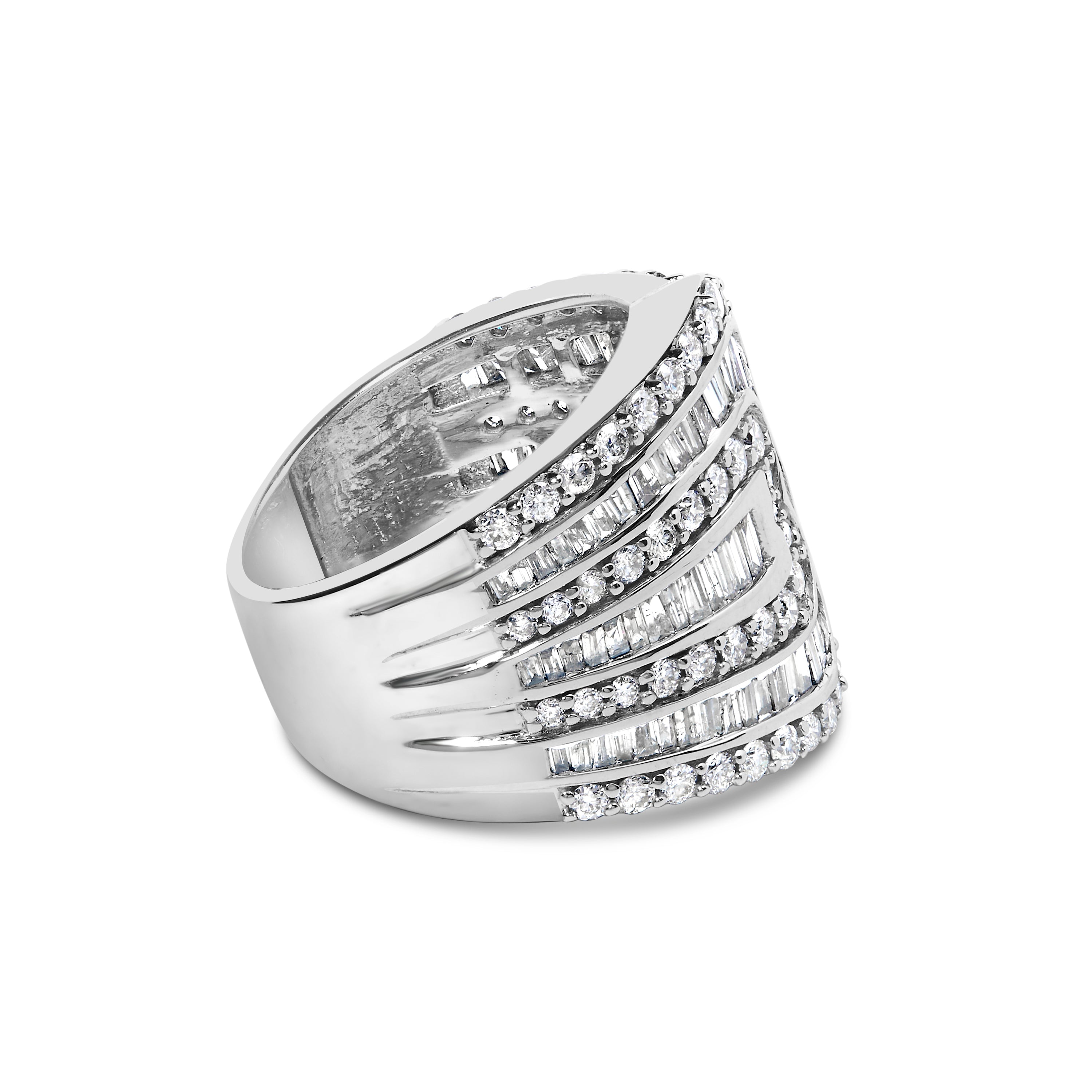 10K White Gold 2 1/2 Cttw Round and Baguette-Cut Diamond Multi-Row Bypass Ring J-K Color, I2-I3 Clarity - Ring Size 7 on sale at MyriadMart