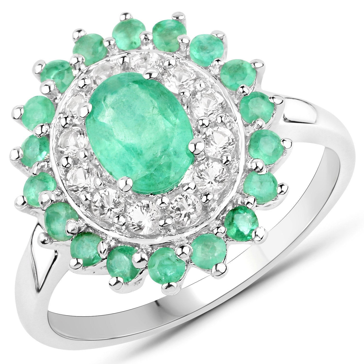 6.53 Carat Genuine Zambian Emerald and White Topaz .925 Sterling Silver 3 Piece Jewelry Set Ring, Earrings, and Pendant w/ Chain on sale at MyriadMart