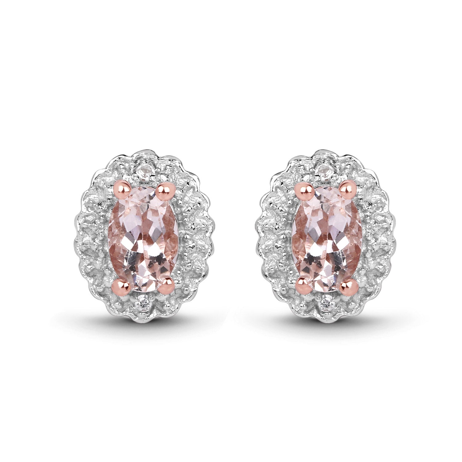 2.28 Carat Genuine Morganite and White Topaz .925 Sterling Silver 3 Piece Jewelry Set Ring, Earrings, and Pendant w/ Chain on sale at MyriadMart