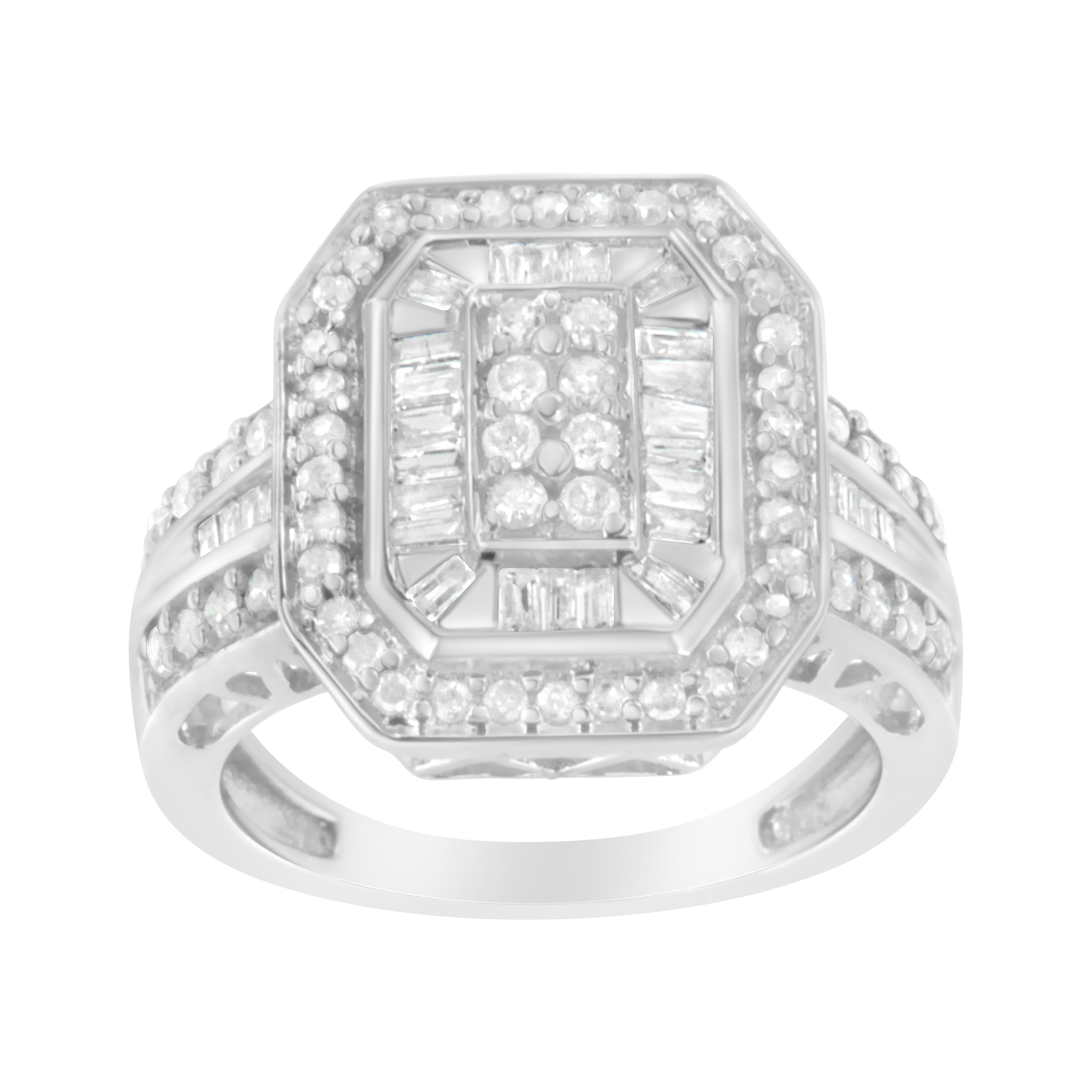 .925 Sterling Silver Round and Baguette Diamond Cathedral Ring 0.75 Cttw, H-I Color, I2-I3 Clarity - Size 7 on sale at MyriadMart