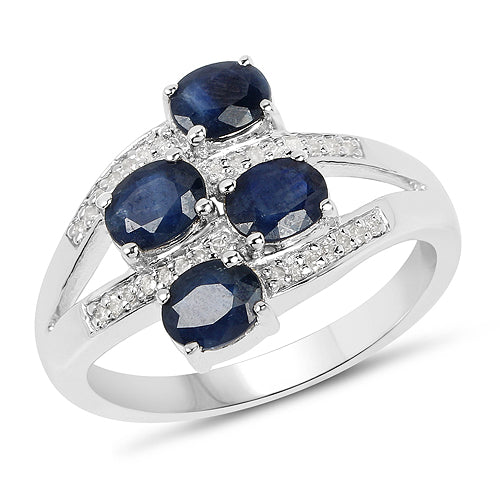 1.61 Carat Genuine Blue Sapphire and White Diamond .925 Sterling Silver Ring on sale at MyriadMart