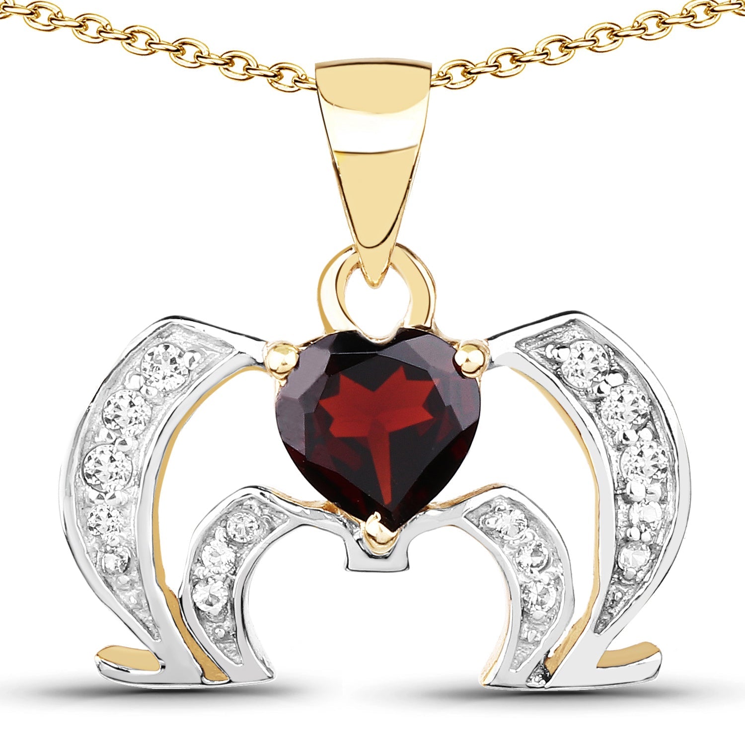14K Yellow Gold Plated 1.05 Carat Genuine Garnet and White Topaz .925 Sterling Silver Pendant on sale at MyriadMart