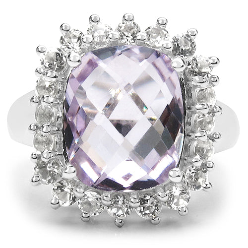 5.55 Carat Genuine Pink Amethyst and White Topaz .925 Sterling Silver Ring on sale at MyriadMart