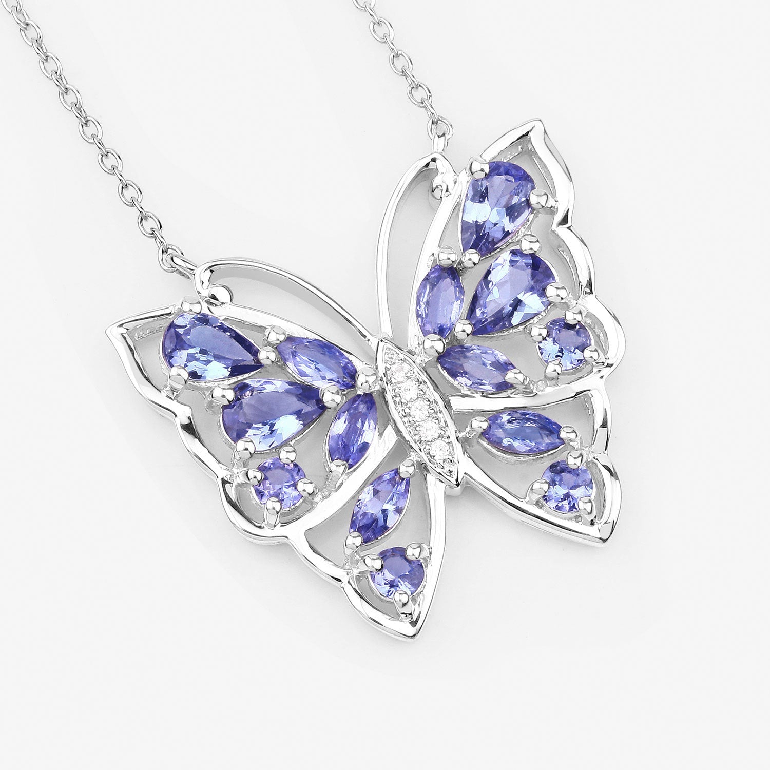 2.76 Carat Genuine Tanzanite and White Zircon .925 Sterling Silver Necklace on sale at MyriadMart