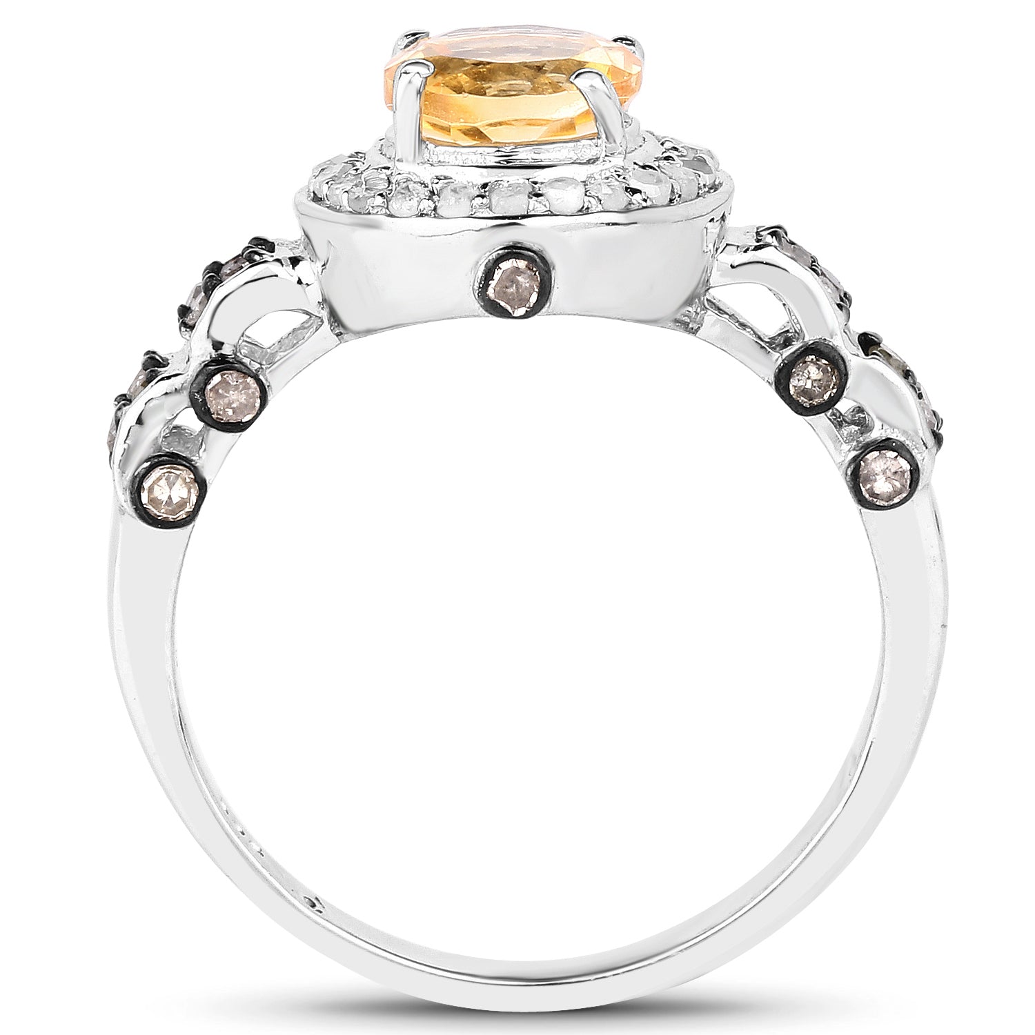 1.06 Carat Genuine Citrine, Champagne Diamond & White Diamond .925 Sterling Silver Ring on sale at MyriadMart