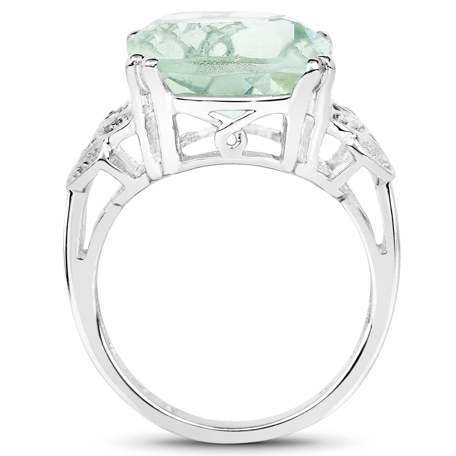 5.52 Carat Genuine Green Amethyst and White Diamond .925 Sterling Silver Ring on sale at MyriadMart