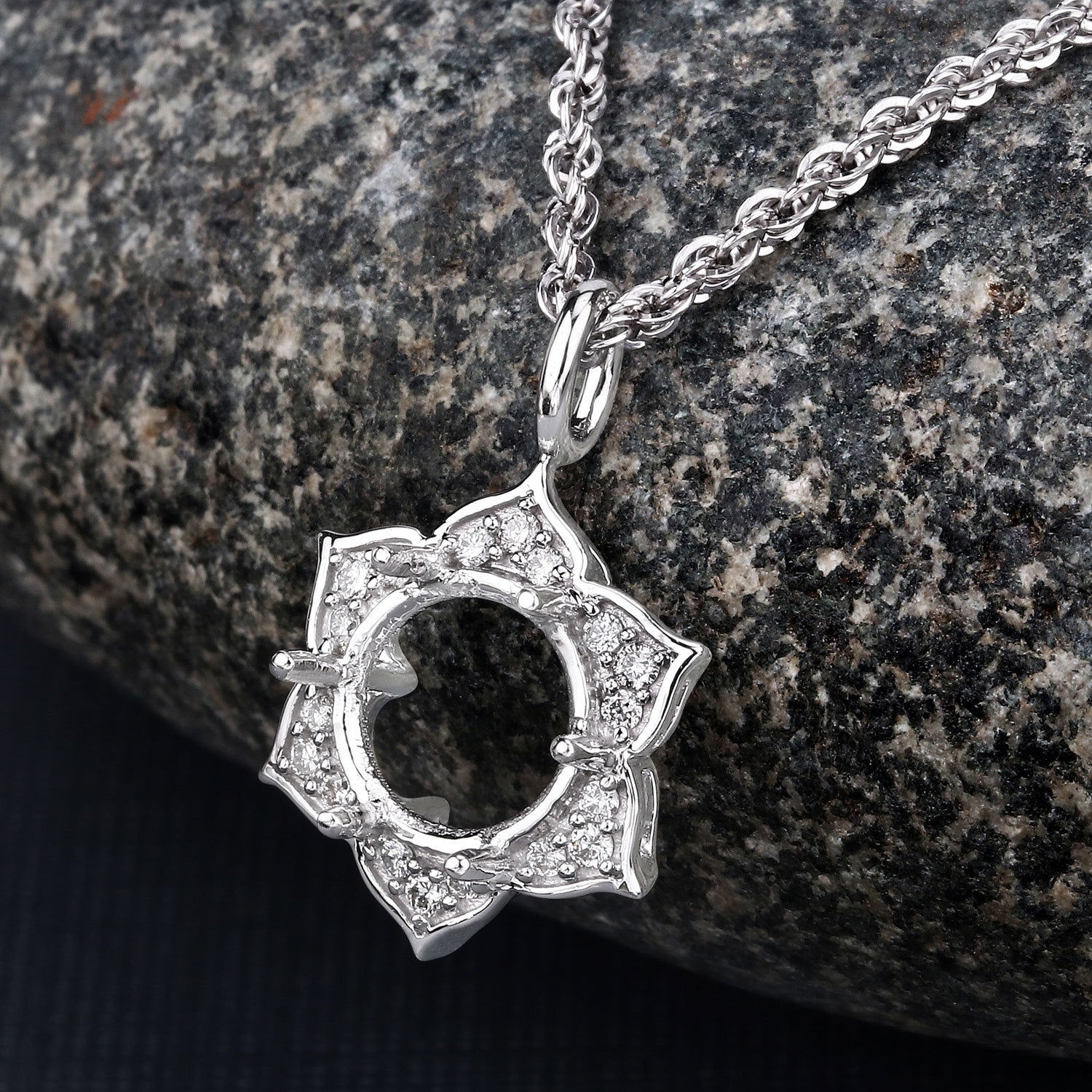 0.14 Carat Genuine White Diamond 14K White Gold Semi Mount Pendant - holds 8.00mm Round Gemstone on sale at MyriadMart