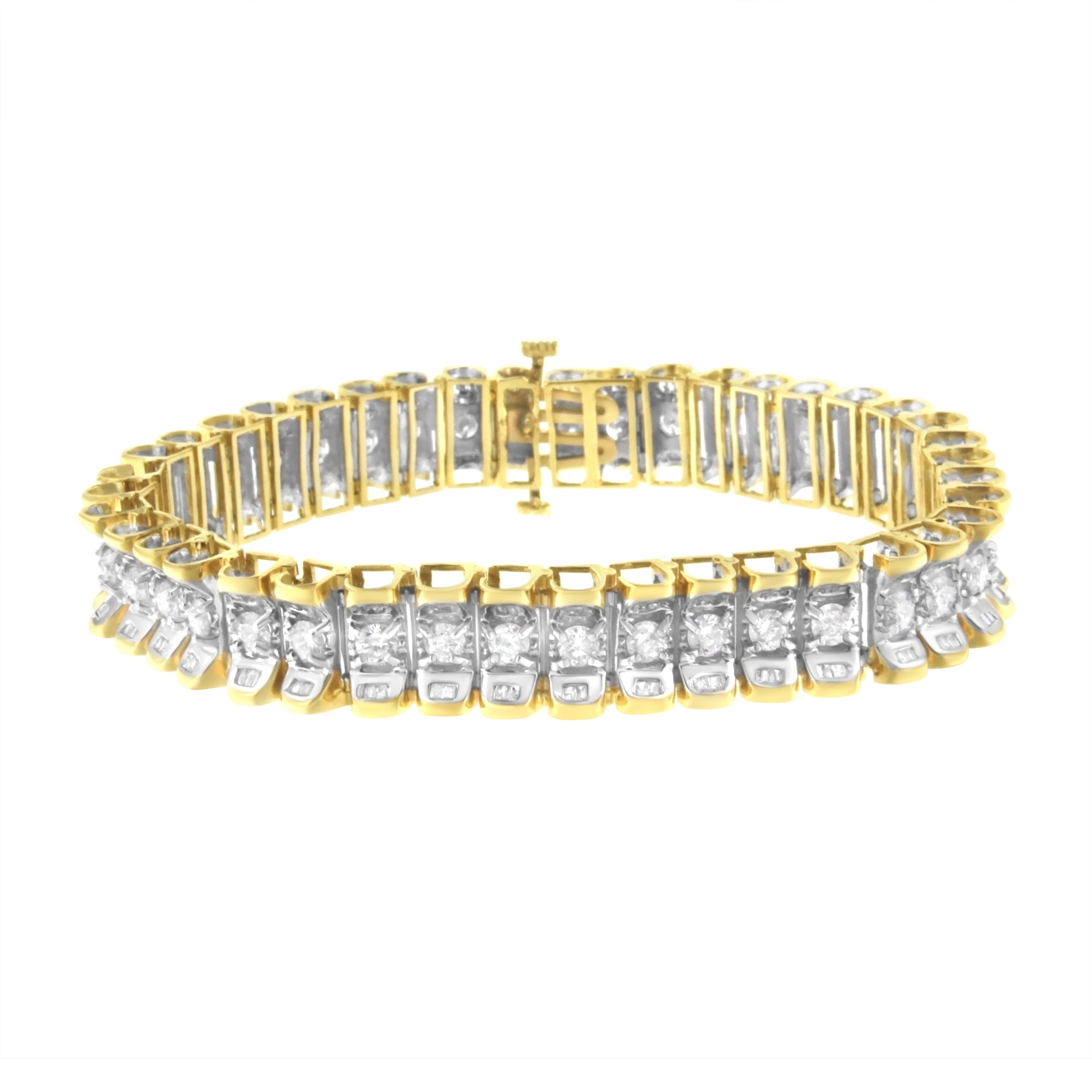 14K Yellow and White Gold 5.0 Cttw Round & Baguette Cut Diamond 7" Reflective Tennis Bracelet H-I Color, I1-I2 Clarity on sale at MyriadMart