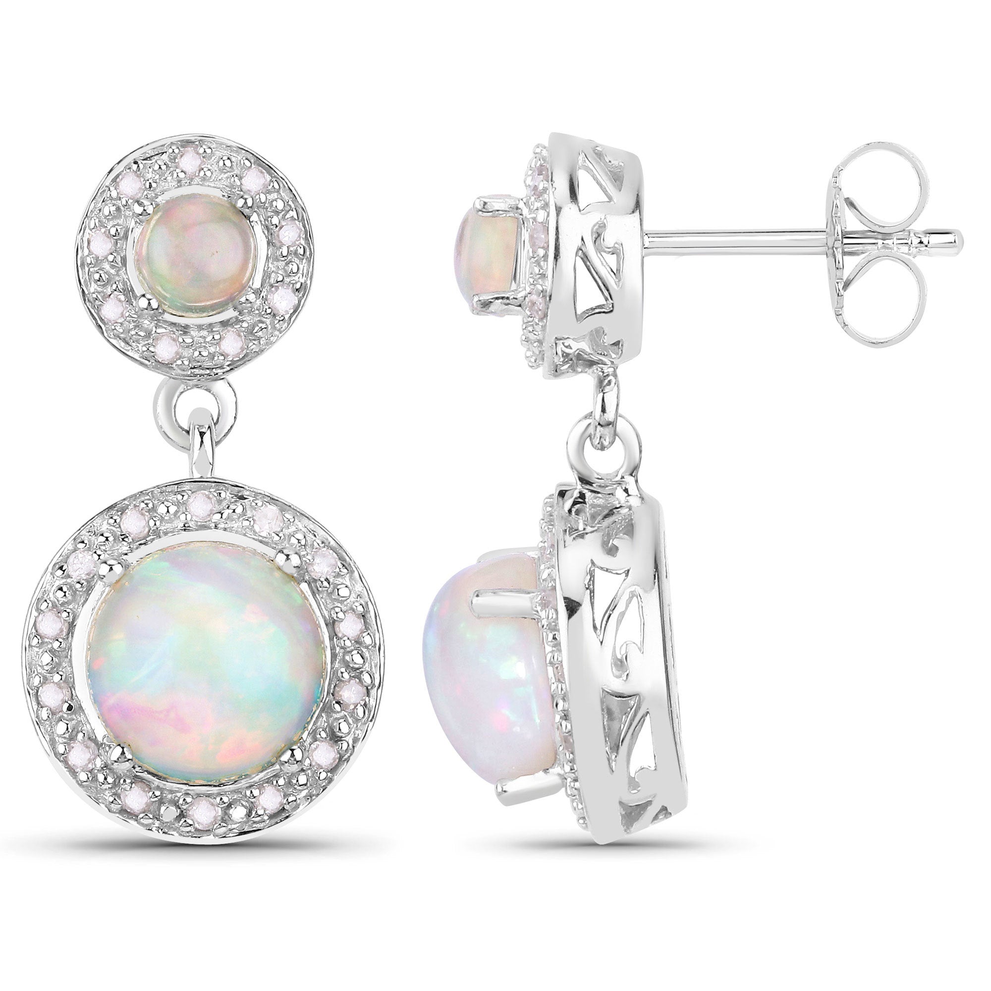 2.27 Carat Genuine Ethiopian Opal and White Diamond .925 Sterling Silver Earrings on sale at MyriadMart