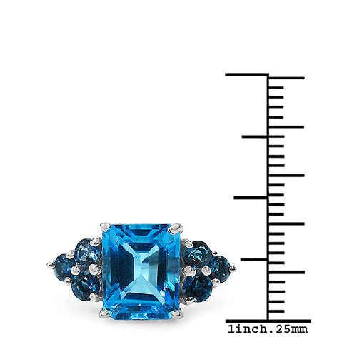 4.72 Carat Genuine Swiss Blue Topaz & London Blue Topaz .925 Sterling Silver Ring on sale at MyriadMart