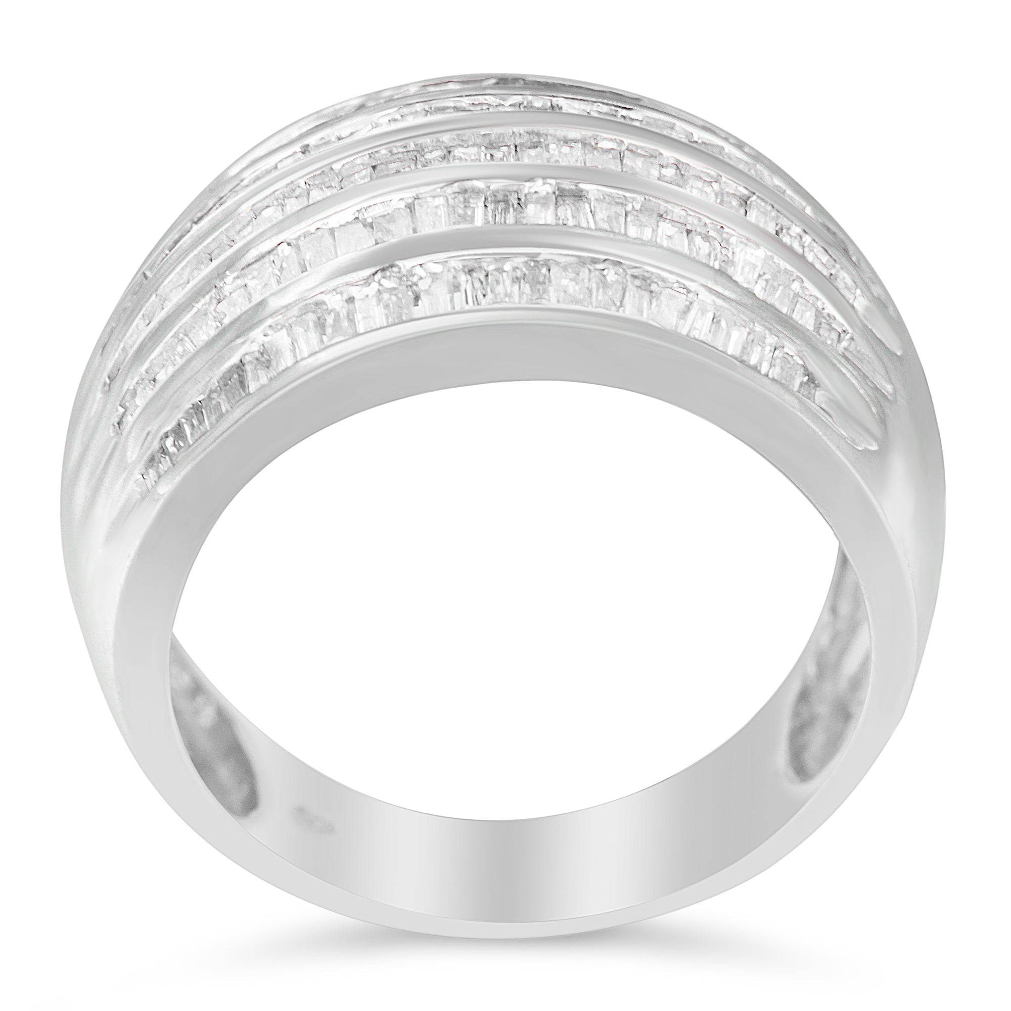.925 Sterling Silver 1.0 Cttw Baguette-Cut Diamond 6-Row Channel Set Domed Tapered Cocktail Fashion Ring H-I Color, I2-I3 Clarity - Size 6-1/2 on sale at MyriadMart