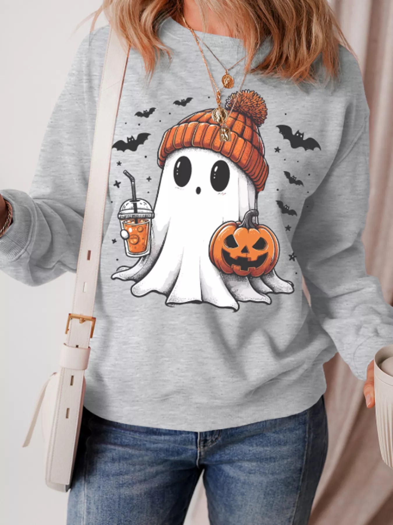 Halloween Ghost Round Neck Sweatshirt - MyriadMart