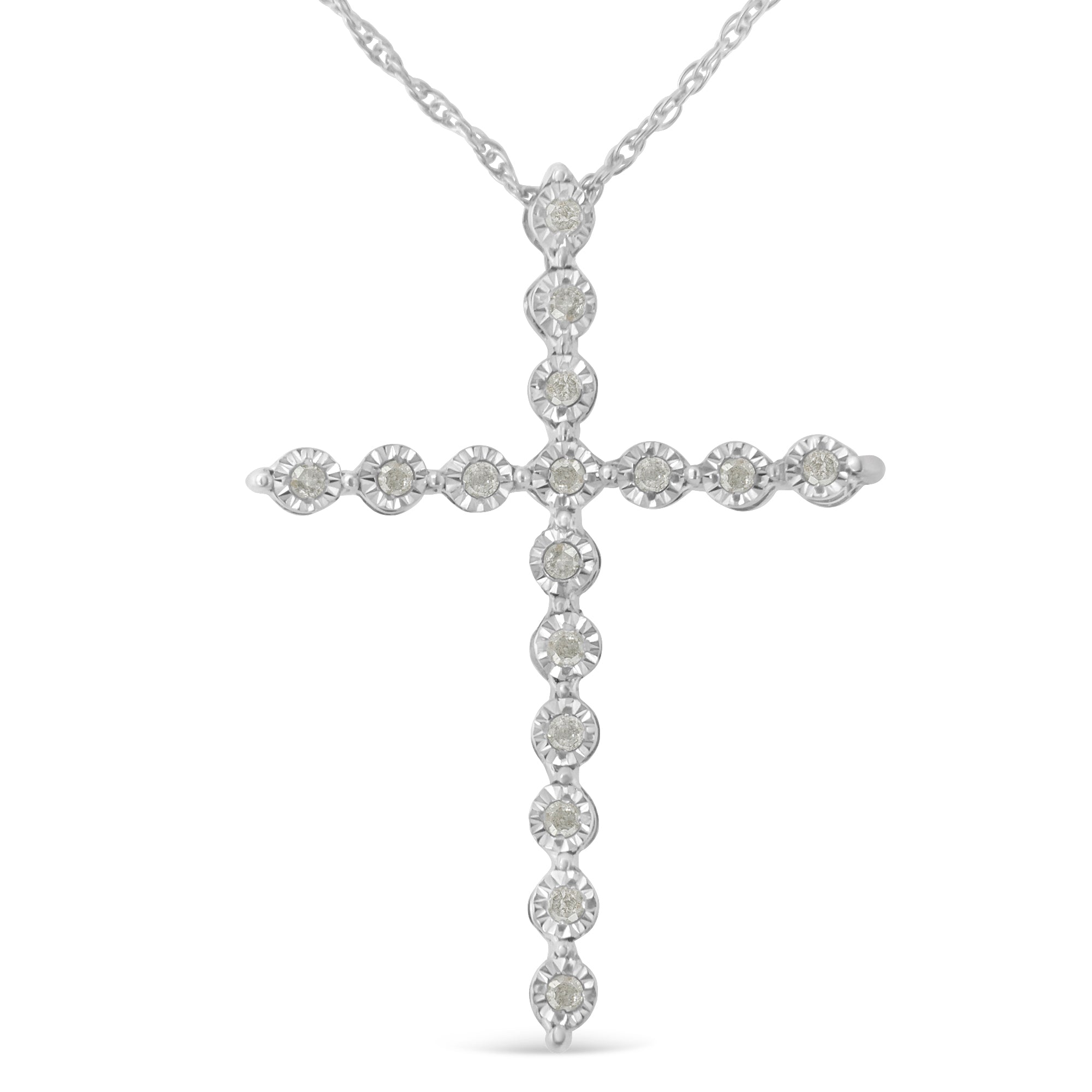.925 Sterling Silver 1/6 Cttw Brilliant-Cut Diamond Miracle-Set Shared Prong Cross 18" Pendant Necklace I-J Color, I2-I3 Clarity on sale at MyriadMart