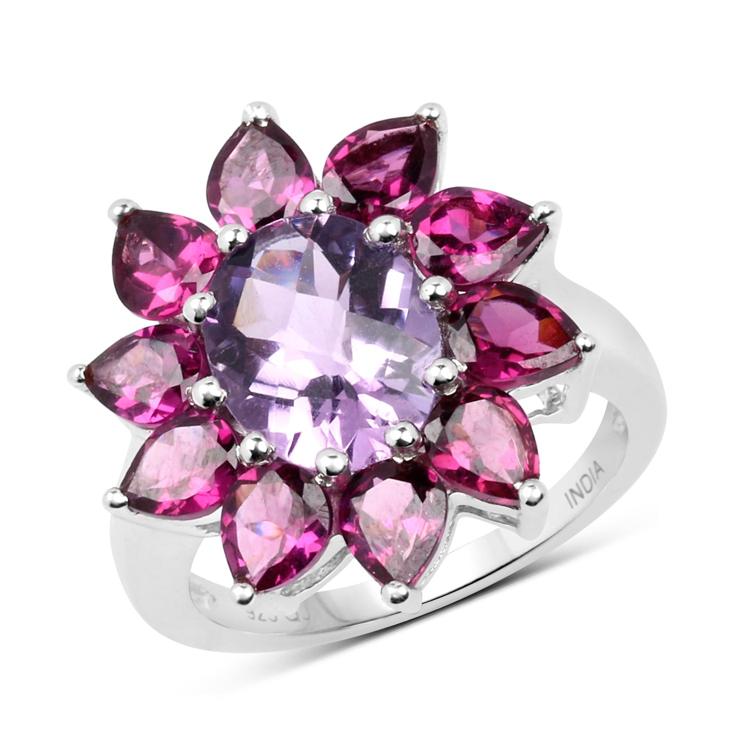 5.65 Carat Genuine Amethyst and Rhodolite .925 Sterling Silver Ring on sale at MyriadMart