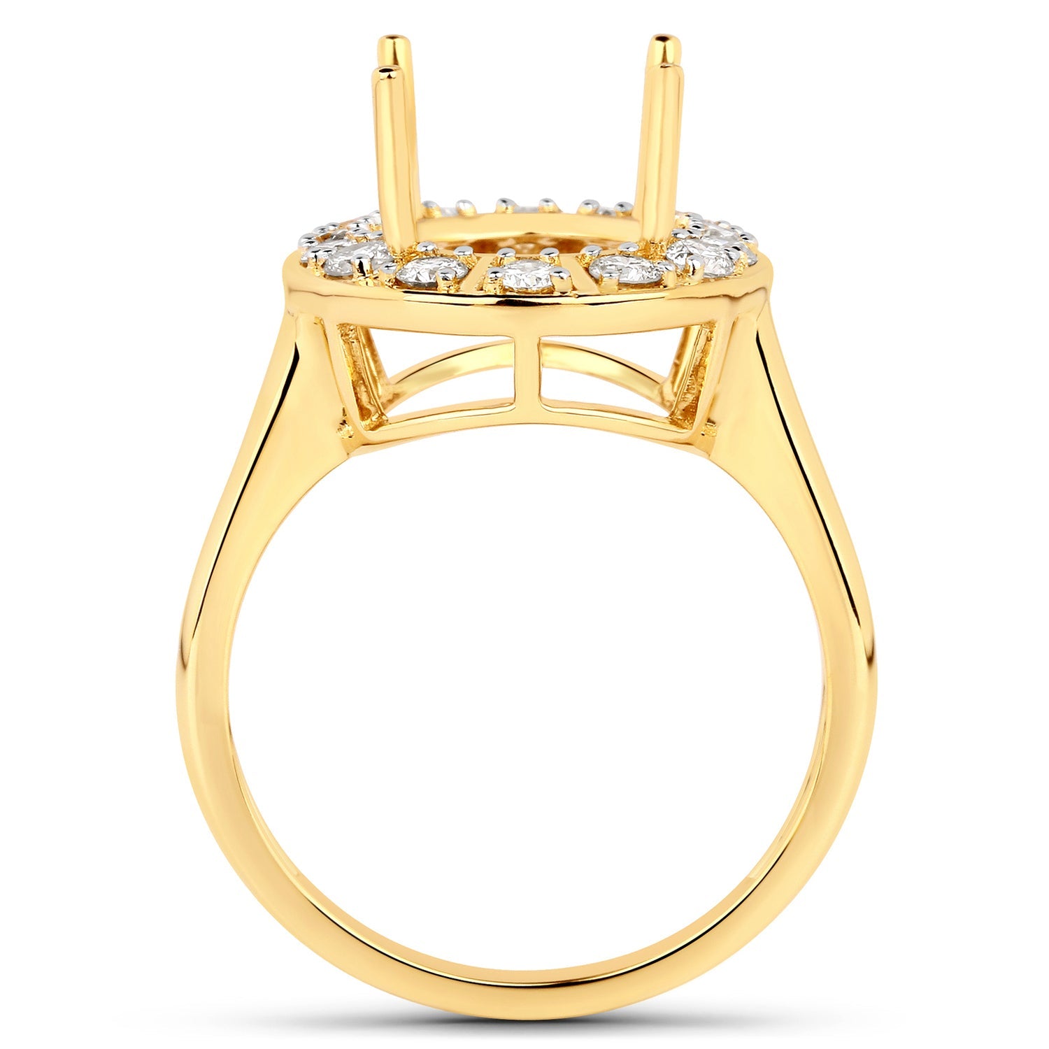 0.42 Carat Genuine White Diamond 14K Yellow Gold Semi Mount Ring - holds 11x9mm Oval Gemstone on sale at MyriadMart