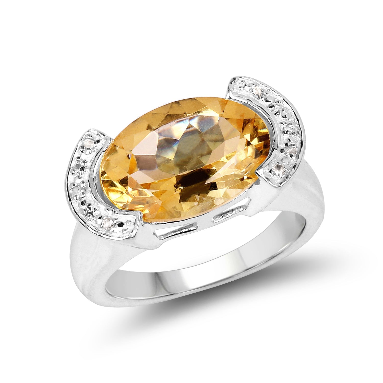 4.55 Carat Genuine Citrine and White Diamond .925 Sterling Silver Ring on sale at MyriadMart