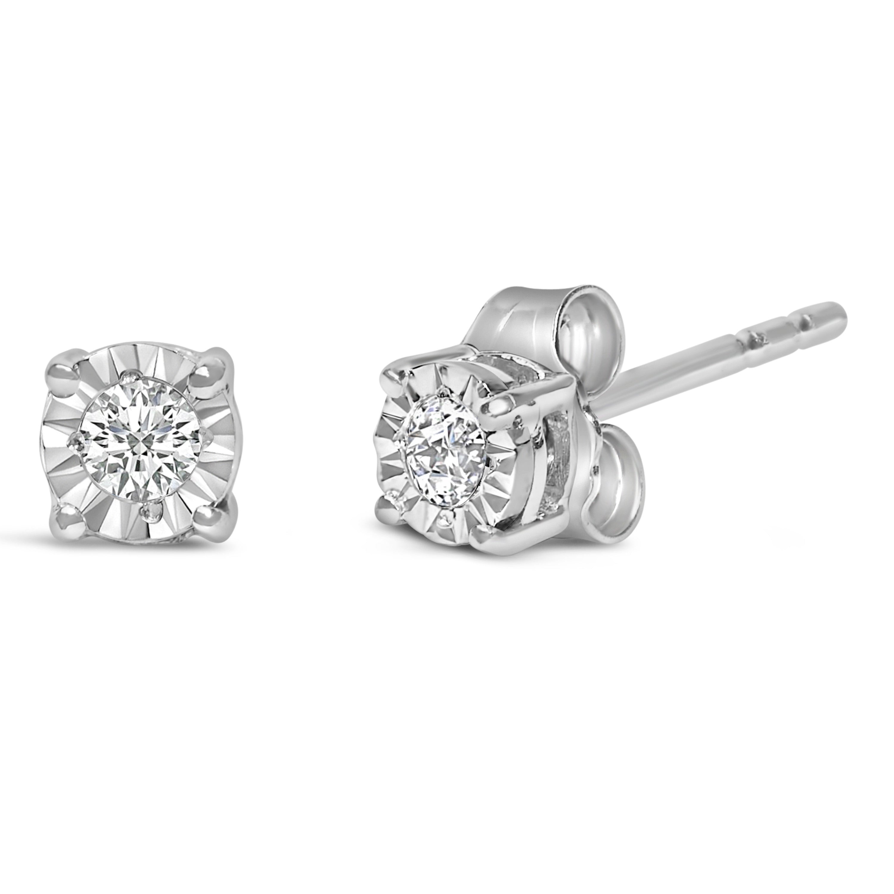 .925 Sterling Silver 1/10 Cttw Round Brilliant-Cut Lab Grown Diamond Miracle-Set Stud Earrings F-G Color, VS1-VS2 Clarity on sale at MyriadMart