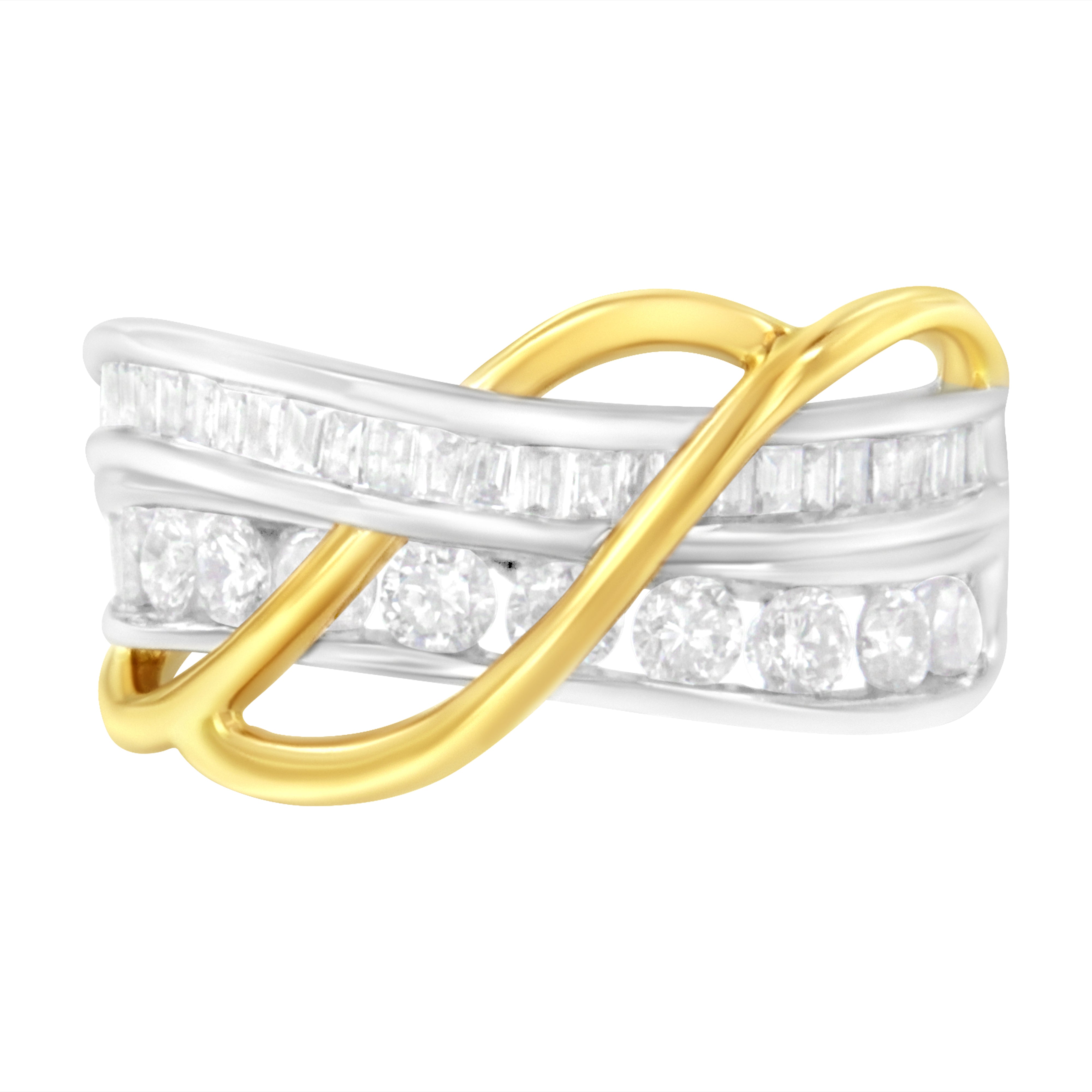 10K White and Yellow Gold 1 1/10 cttw Channel-Set Diamond Bypass Band Ring J Color, I3 Clarity - Size 7 on sale at MyriadMart