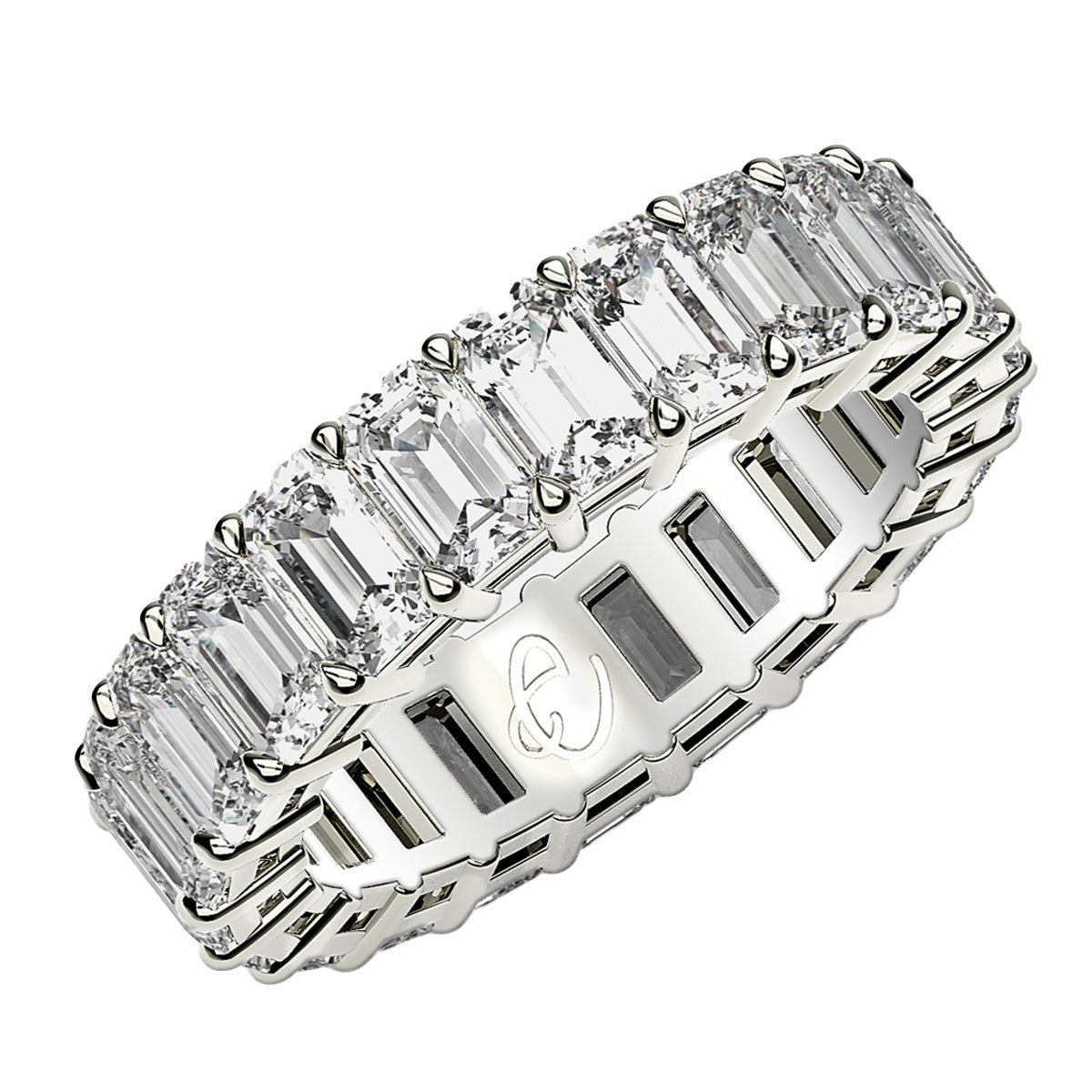 Emerald Cut Lab Grown Diamond Eternity Ring in 14k White Gold 4 cttw FG/VS2 on sale at MyriadMart