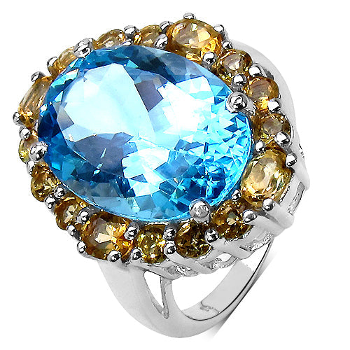 12.73 Carat Genuine Blue Topaz & Citrine .925 Sterling Silver Ring on sale at MyriadMart