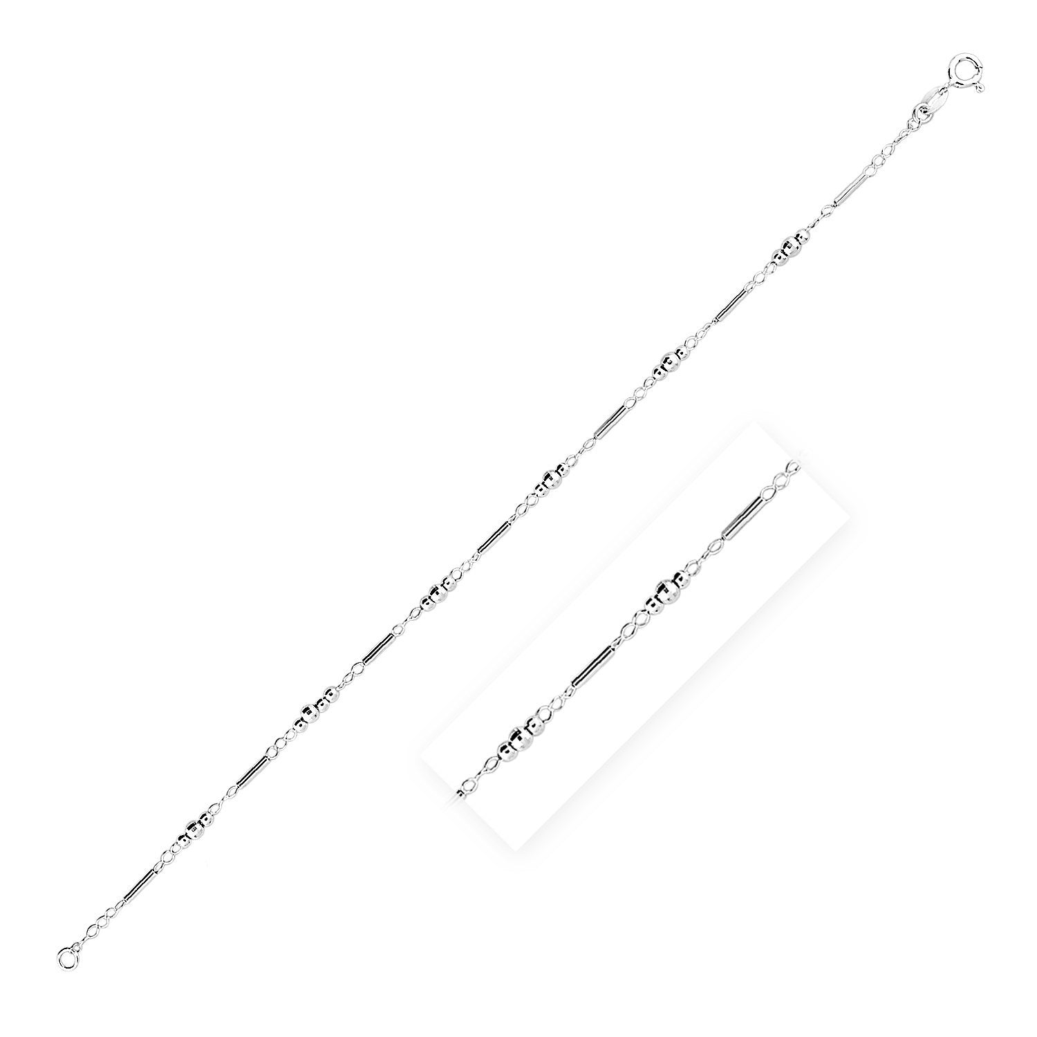 Sterling Silver Anklet with Polished Bars and Beads on sale at MyriadMart