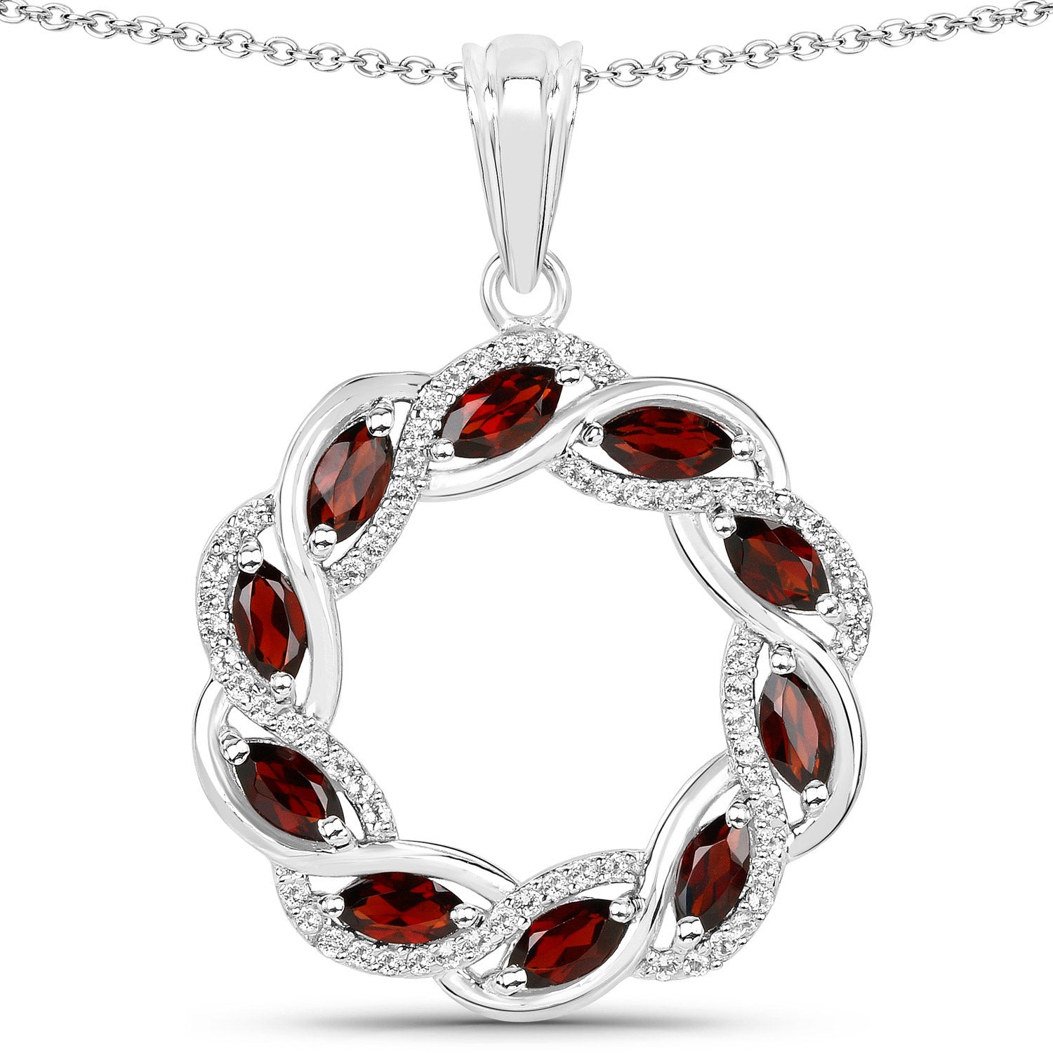 2.33 Carat Genuine Garnet and White Topaz .925 Sterling Silver Pendant on sale at MyriadMart