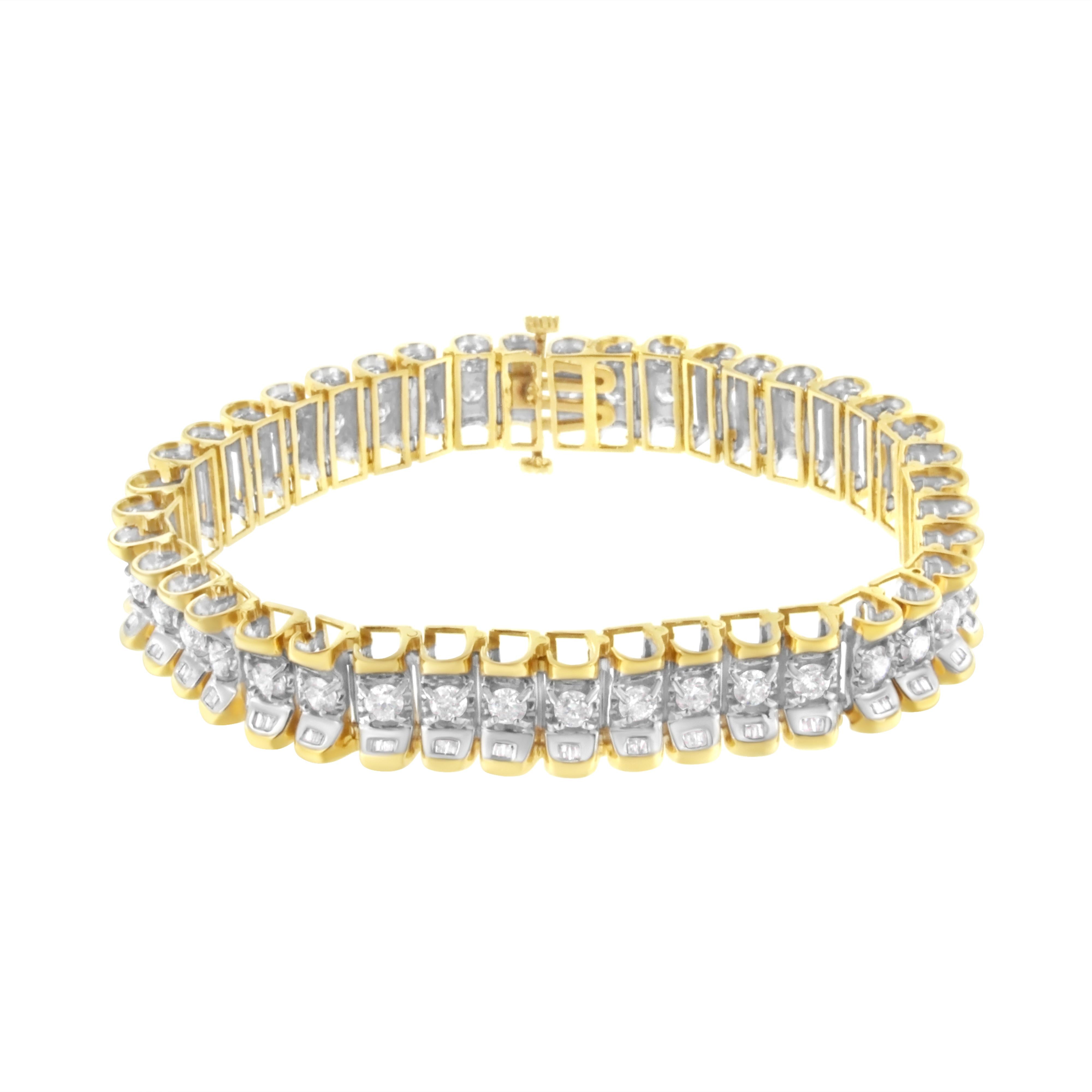 14K Yellow and White Gold 5.0 Cttw Round & Baguette Cut Diamond 7" Reflective Tennis Bracelet H-I Color, I1-I2 Clarity on sale at MyriadMart