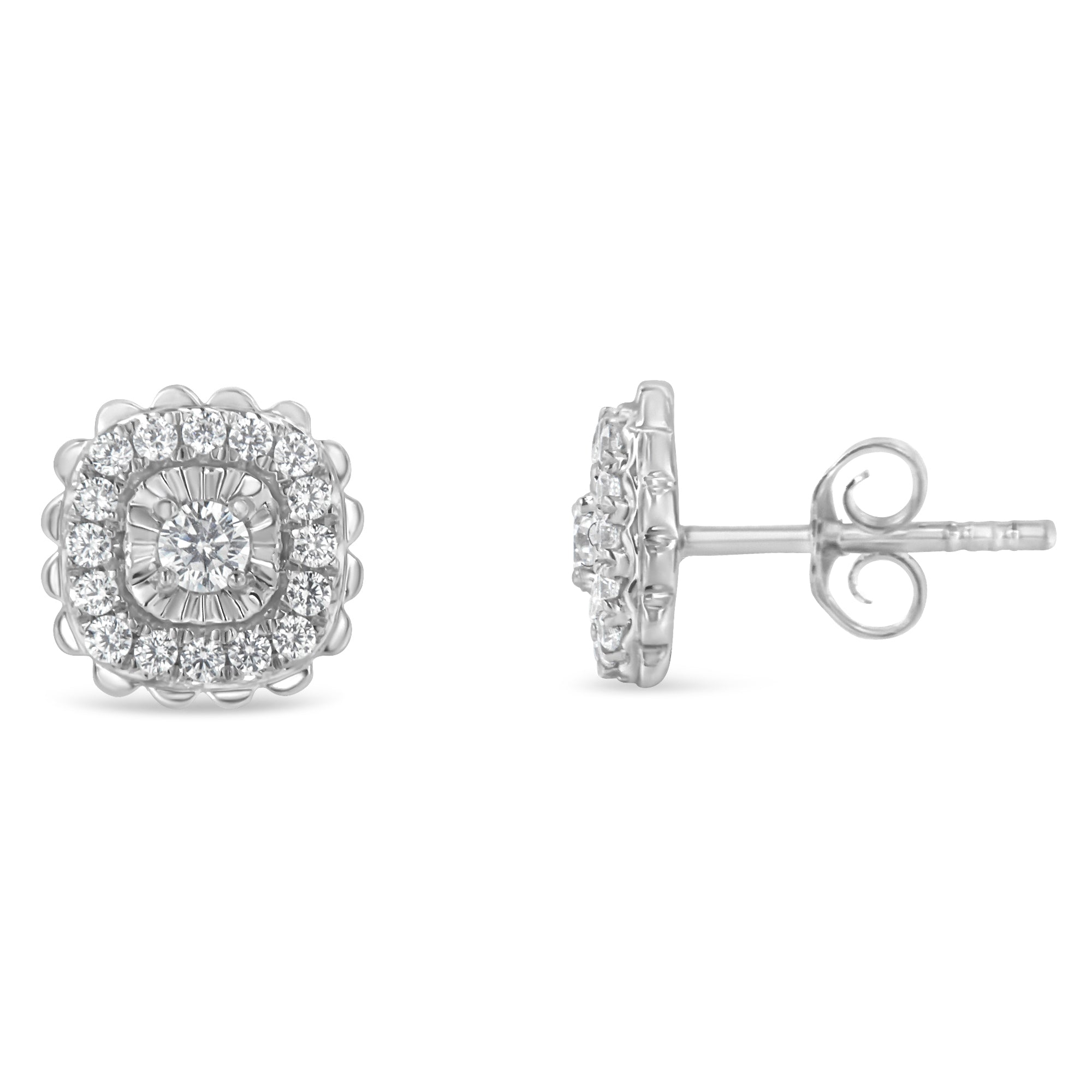 .925 Sterling Silver 1/2 Cttw Round-Cut Diamond Halo Cluster Stud Earring I-J Color, I2-I3 Clarity on sale at MyriadMart
