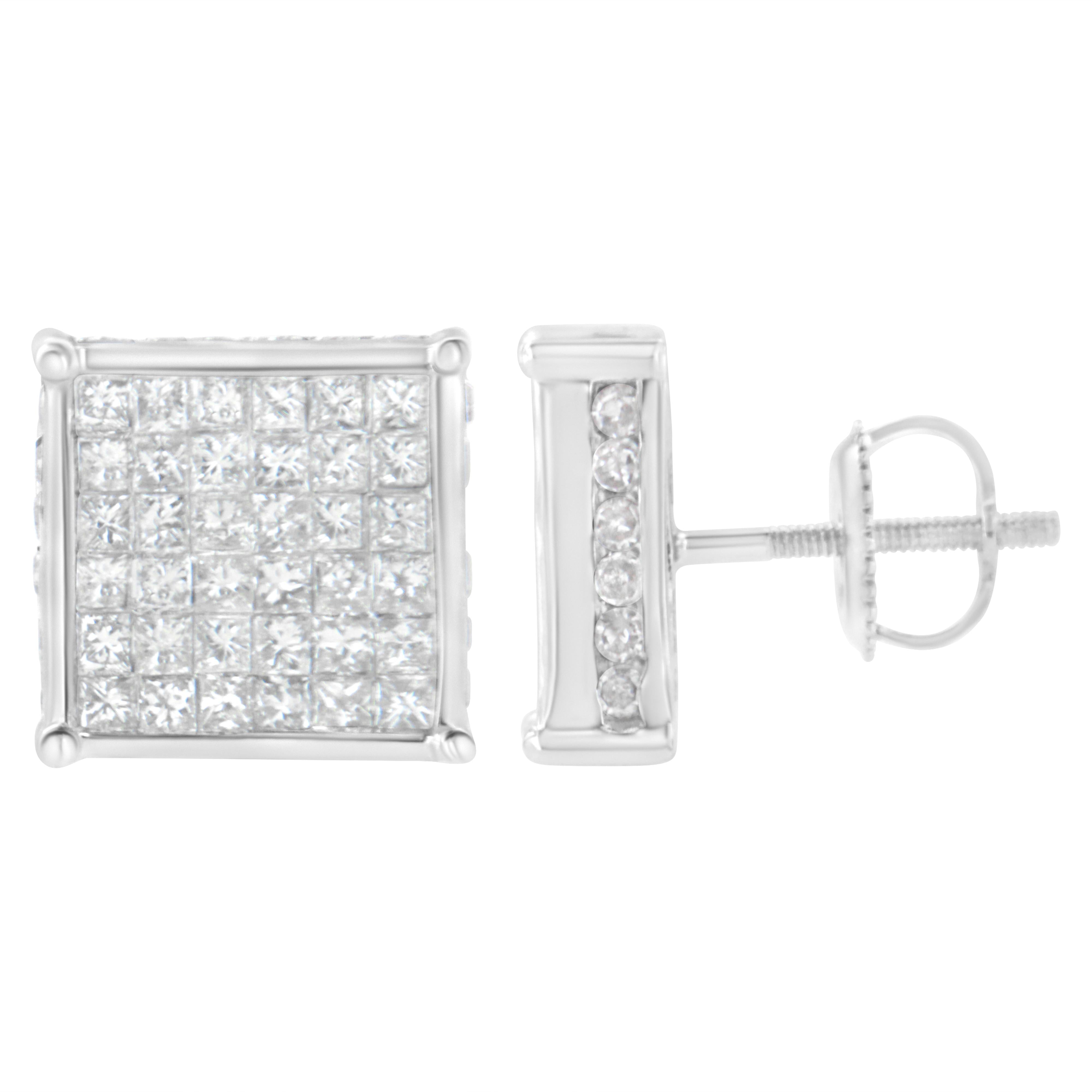10K White Gold 2ct TDW Princess-Cut Composite Diamond Stud Earring I-J ,I2-I3 on sale at MyriadMart
